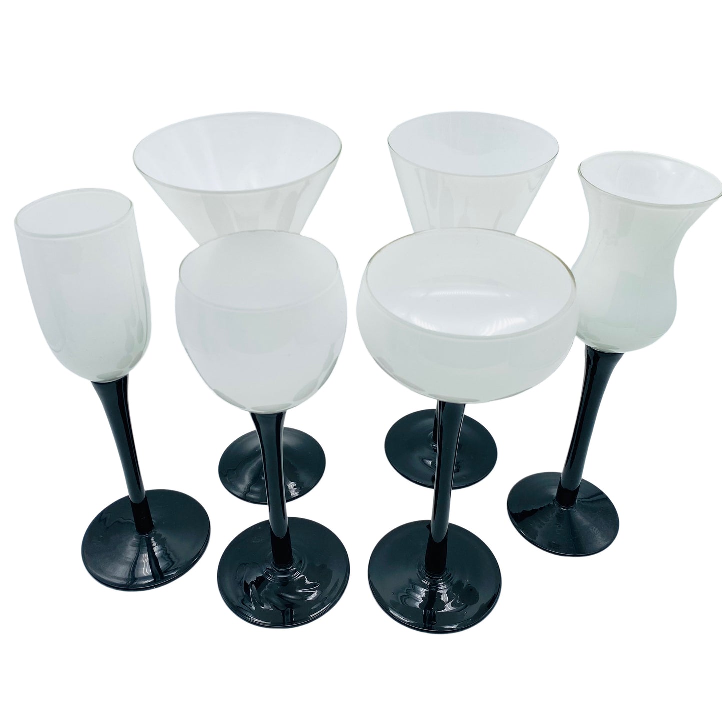 Gläser 6er Set Weinglas Sektschale Likörglas 70er Jahre schwarz weiß