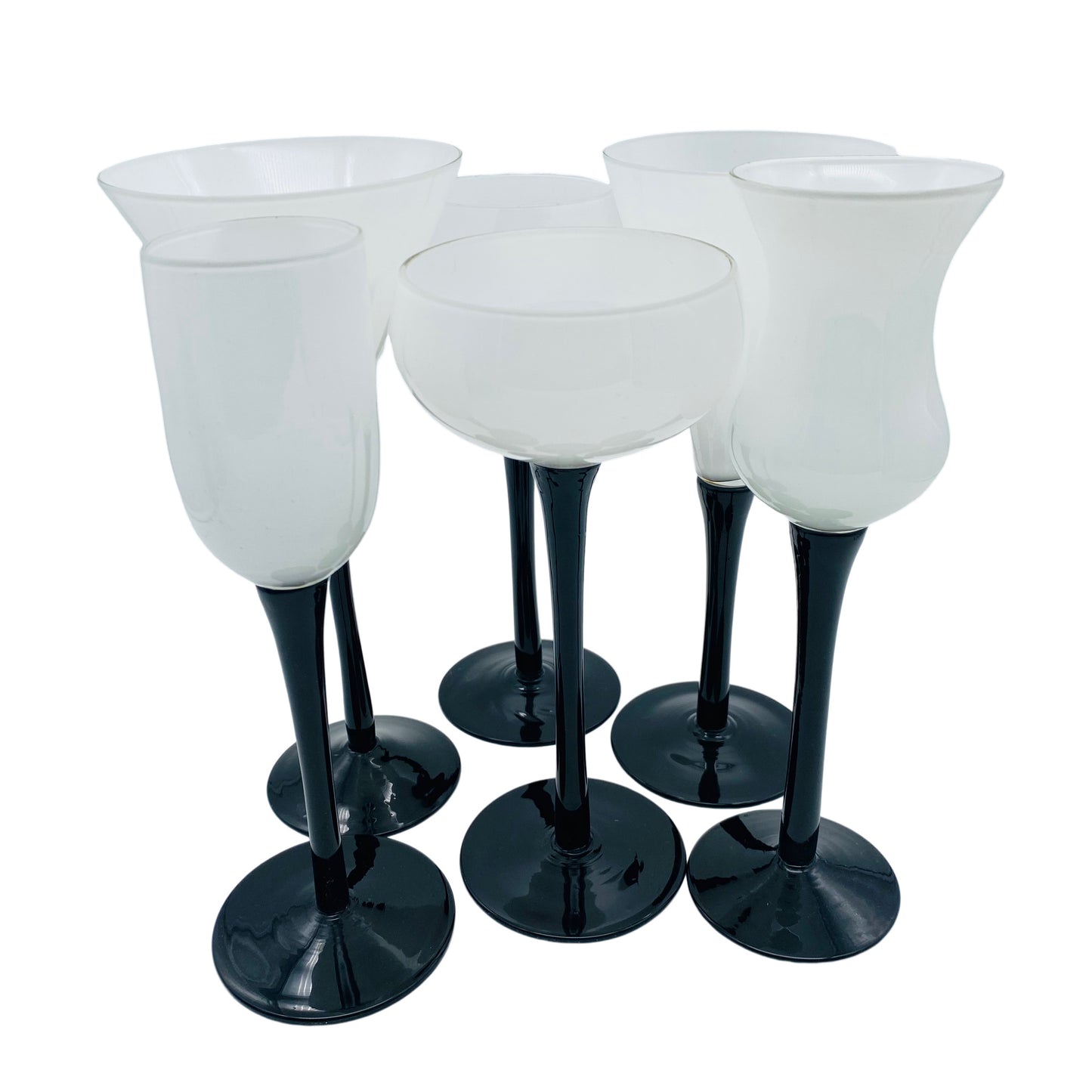 Gläser 6er Set Weinglas Sektschale Likörglas 70er Jahre schwarz weiß
