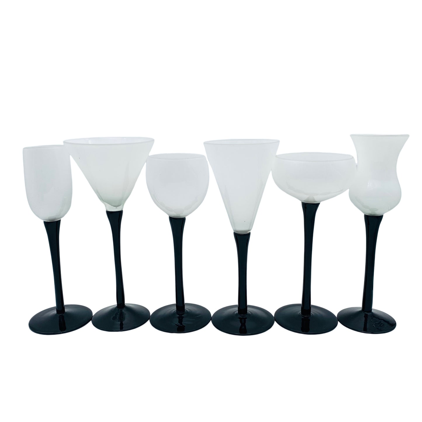 Gläser 6er Set Weinglas Sektschale Likörglas 70er Jahre schwarz weiß