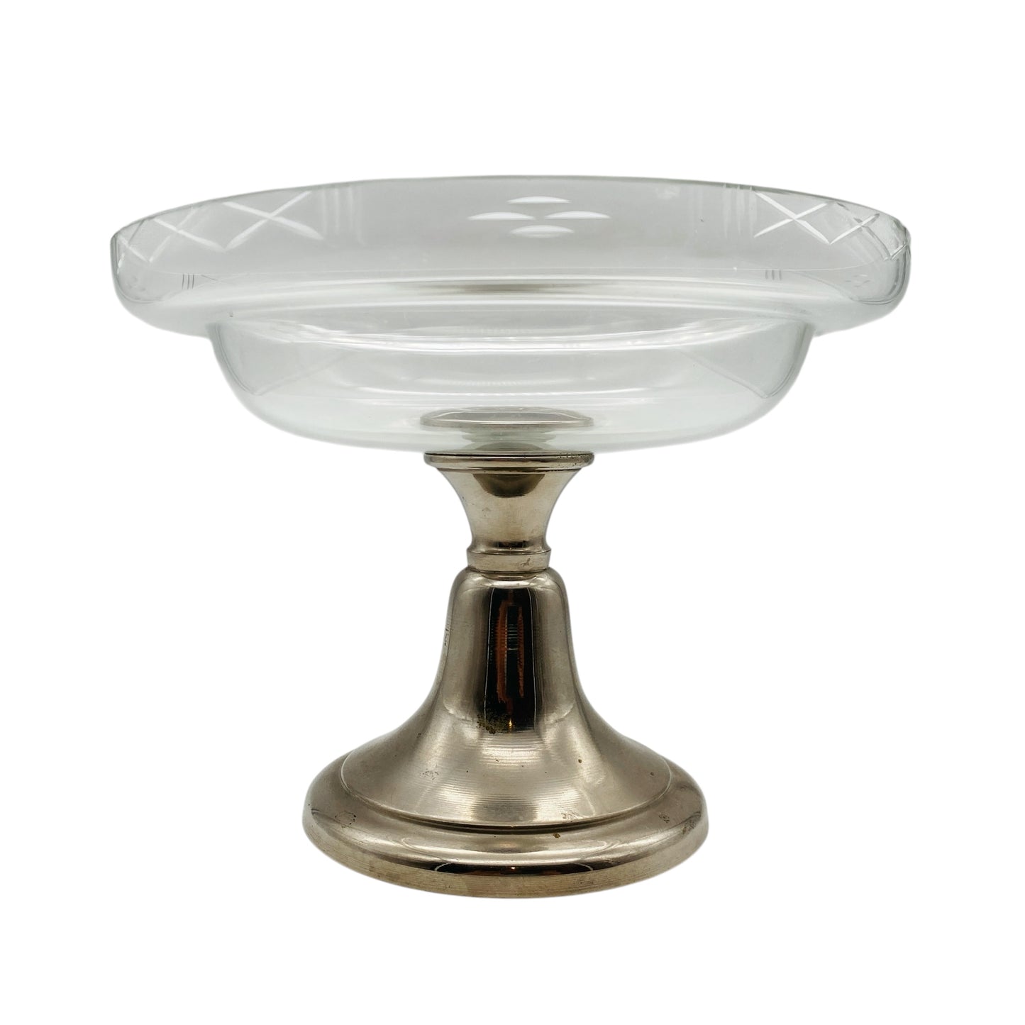 Glas Etagere Pokalschale beschliffen Metall silber Schale 50er 60er 70er Jahre Deko