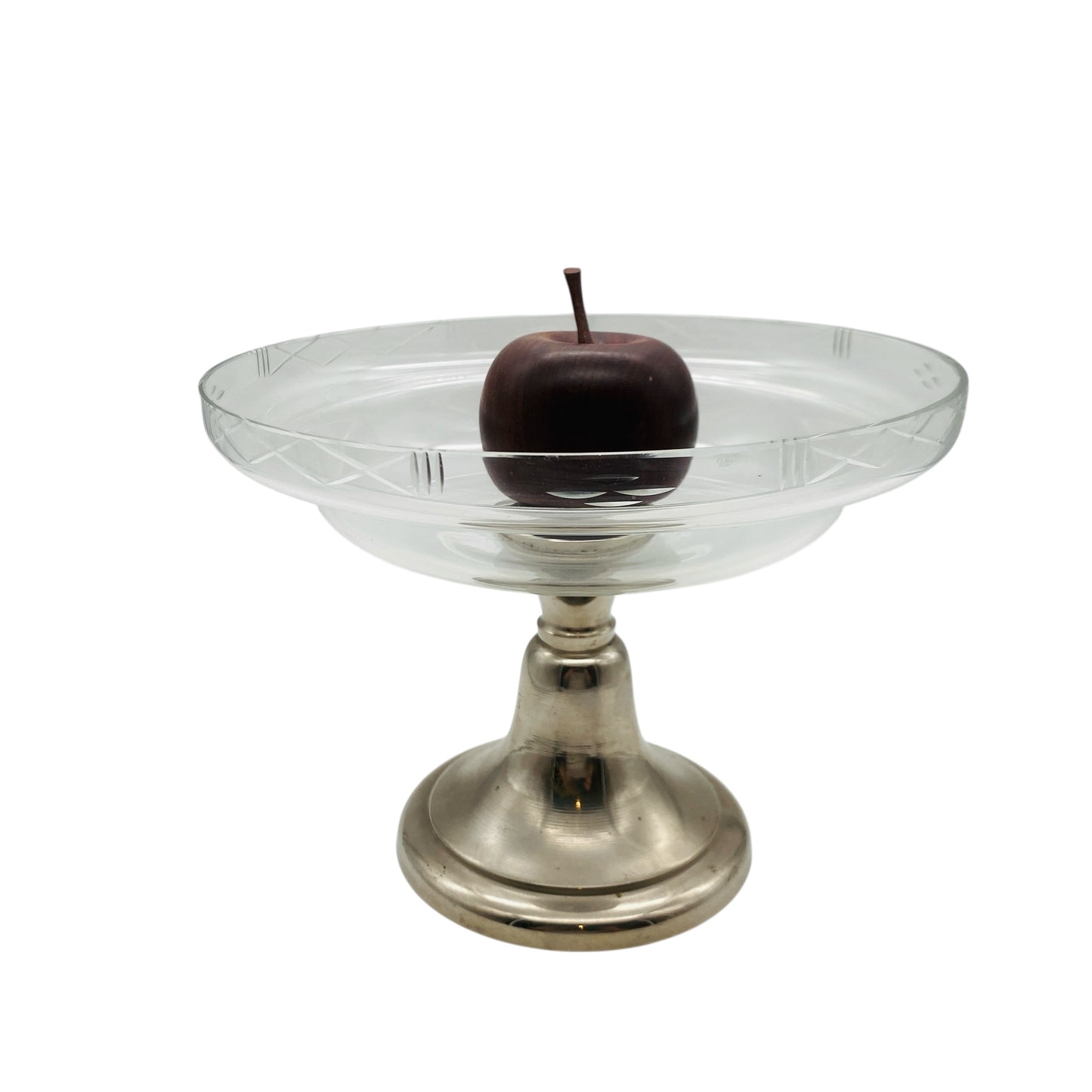 Glas Etagere Pokalschale beschliffen Metall silber Schale 50er 60er 70er Jahre Deko
