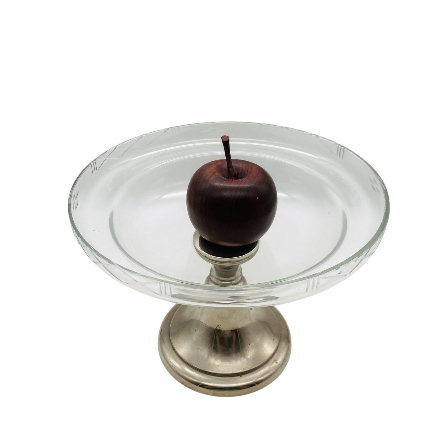 Glas Etagere Pokalschale beschliffen Metall silber Schale 50er 60er 70er Jahre Deko