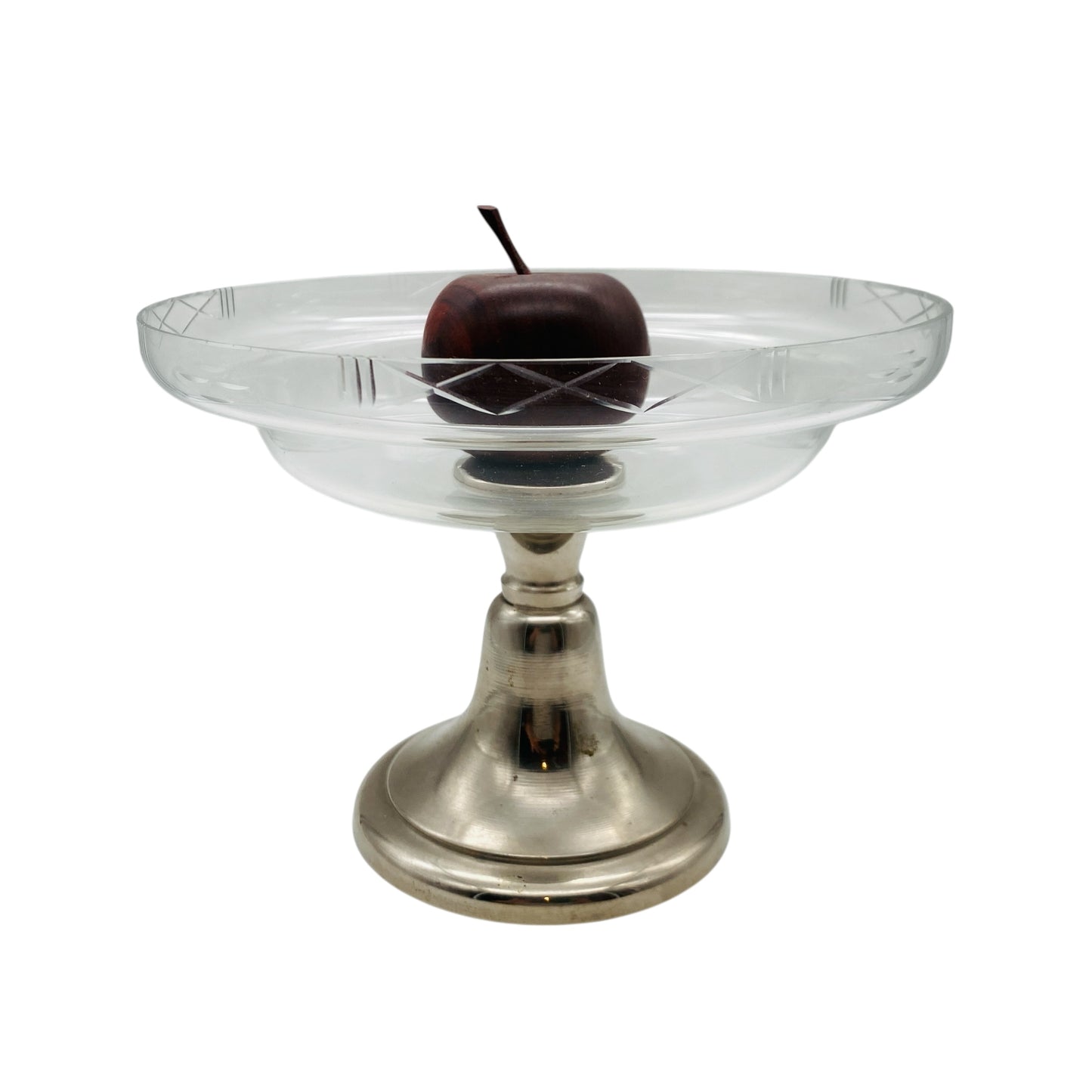 Glas Etagere Pokalschale beschliffen Metall silber Schale 50er 60er 70er Jahre Deko