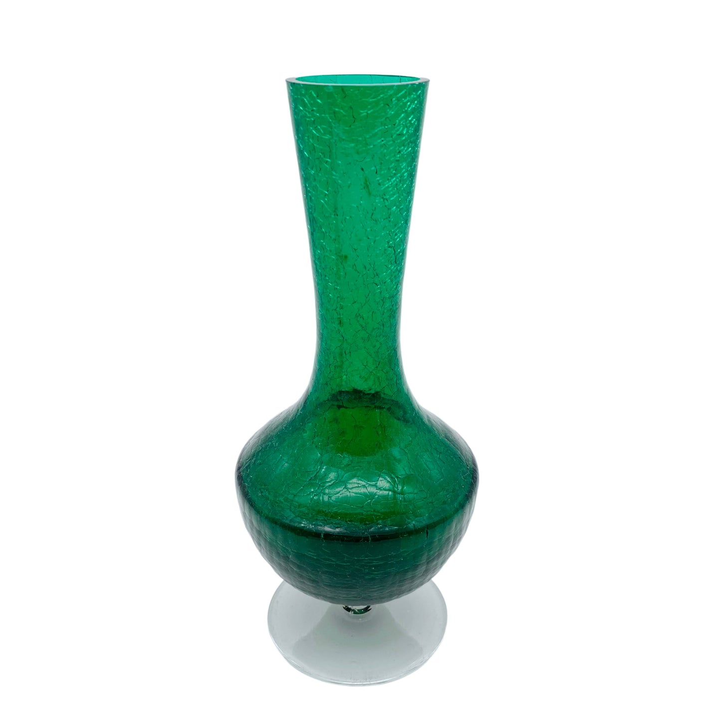 Glas Vase grün klar Craquele 60er 70er Jahre Vintage