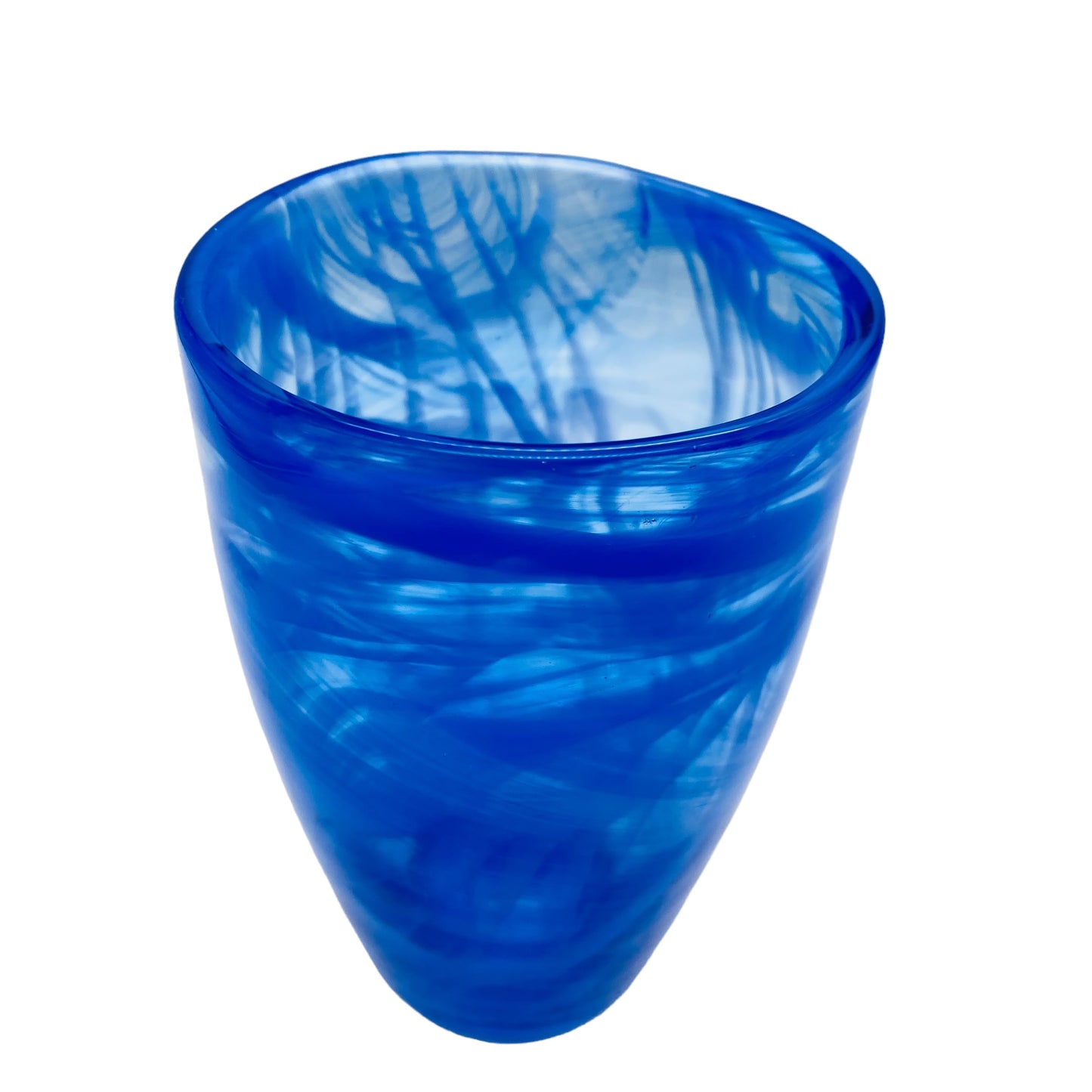 Glasvase blau mit Fadendekor Vintage Design 70er 80er Jahre Glas Vase