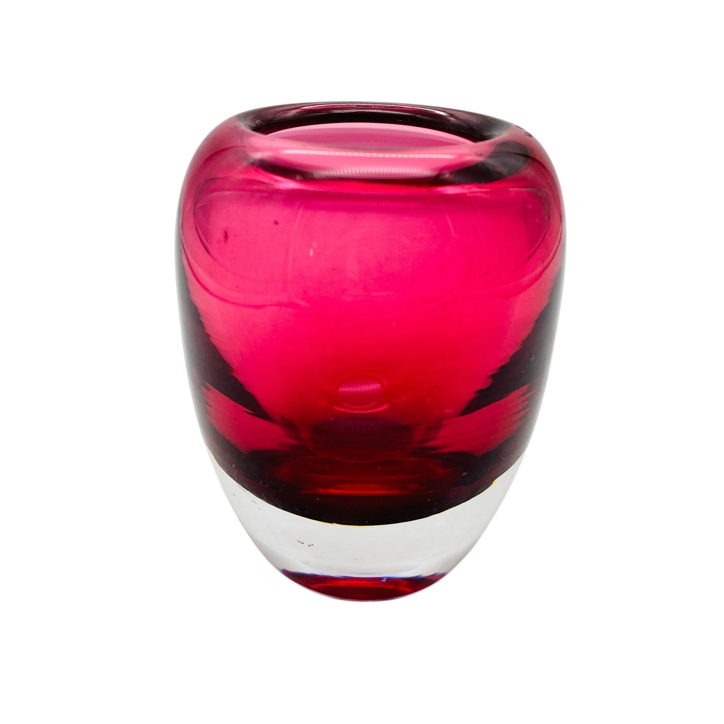 Glasvase in Fuchsia Rot Pink Überfang transparent im Modern Mid Century Design der 60er Jahre