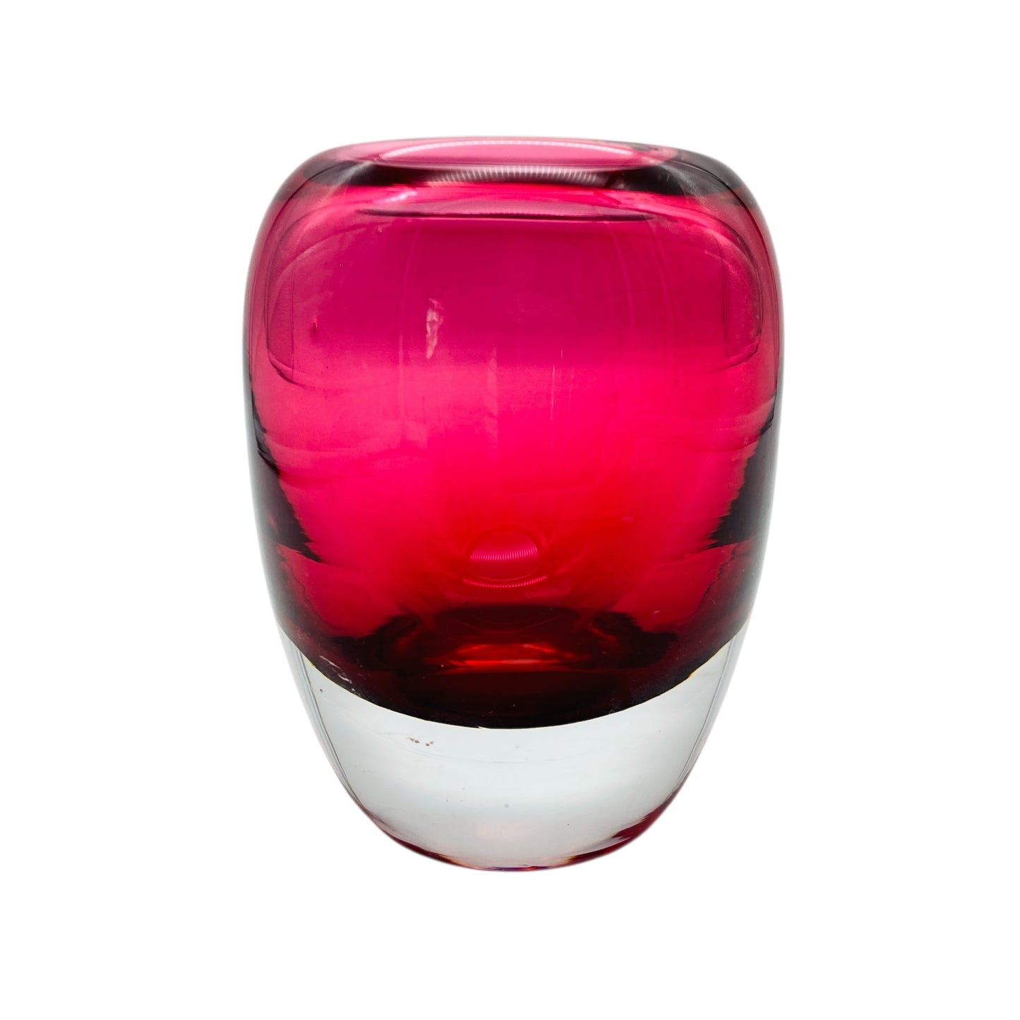 Glasvase in Fuchsia Rot Pink Überfang transparent im Modern Mid Century Design der 60er Jahre