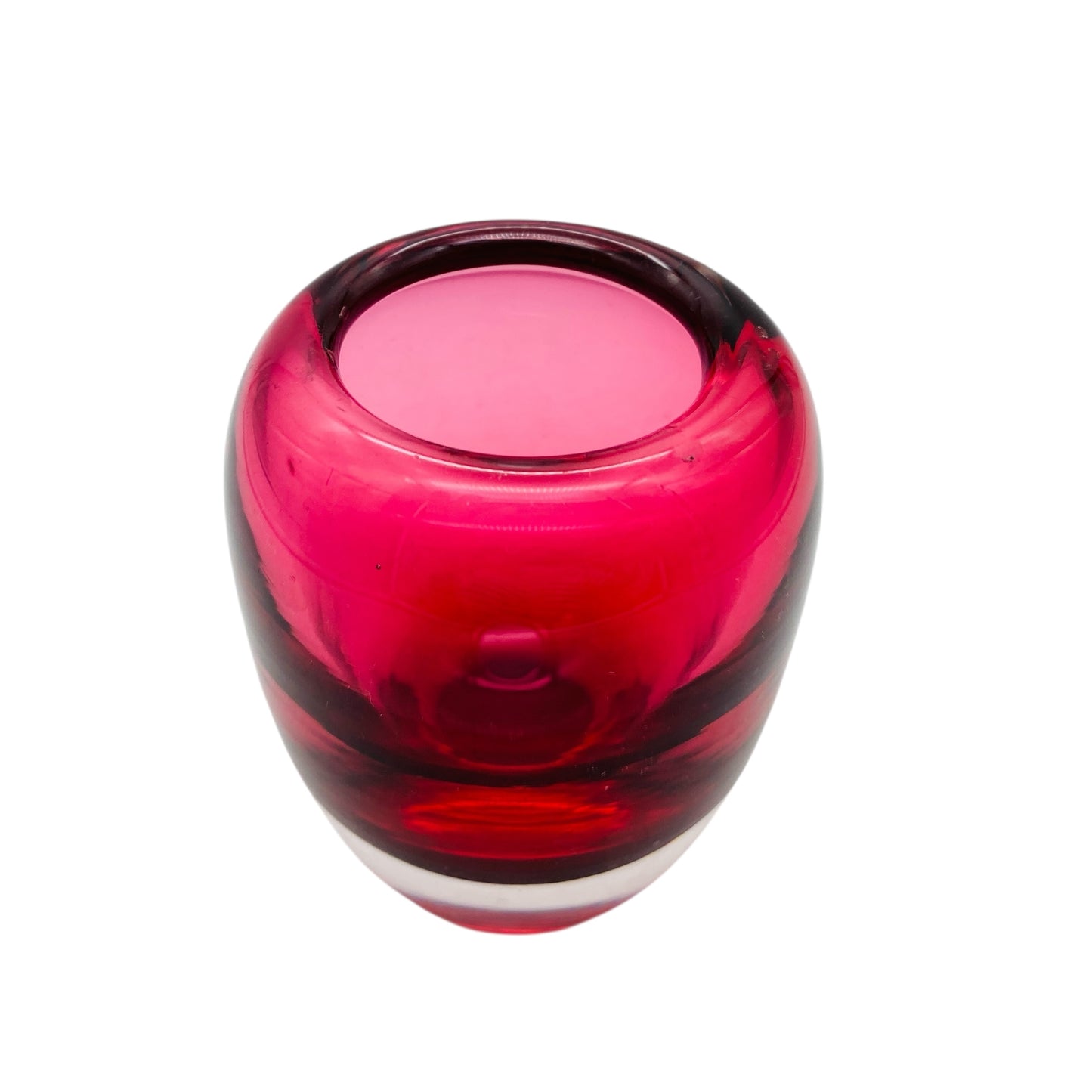 Glasvase in Fuchsia Rot Pink Überfang transparent im Modern Mid Century Design der 60er Jahre