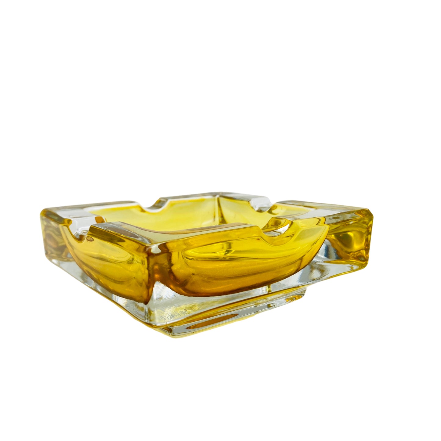 Aschenbecher eckig gelb Vintage 60er 70er Mid Century Dekoration Glas