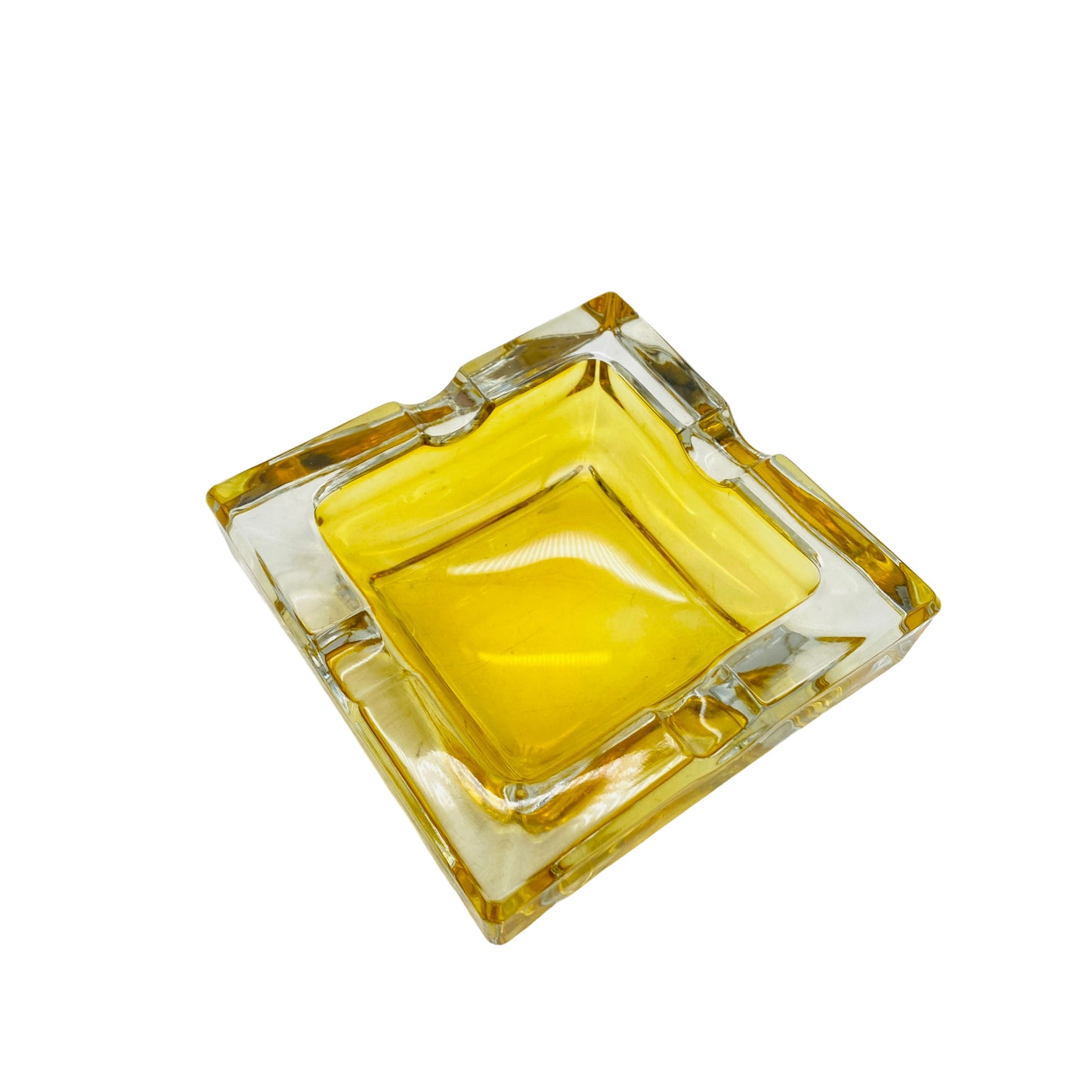 Aschenbecher eckig gelb Vintage 60er 70er Mid Century Dekoration Glas