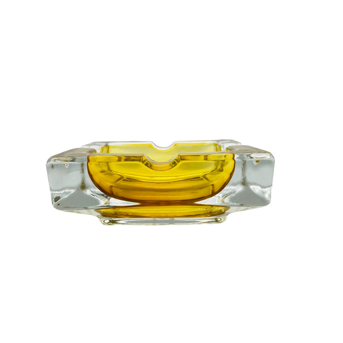 Aschenbecher eckig gelb Vintage 60er 70er Mid Century Dekoration Glas