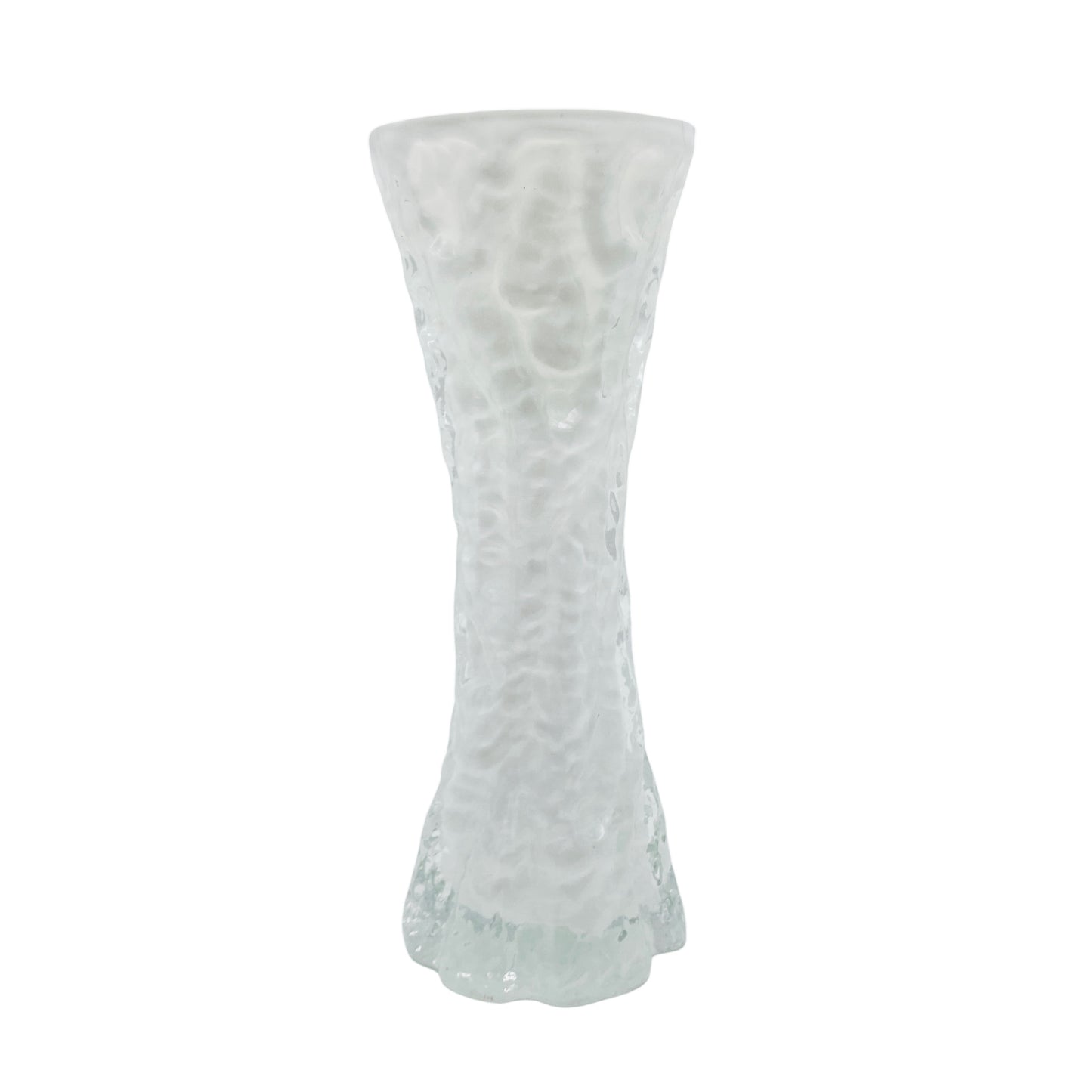 Ingrid Glas Vase Überfang weiß transparent Borken Struktur 60er 70er