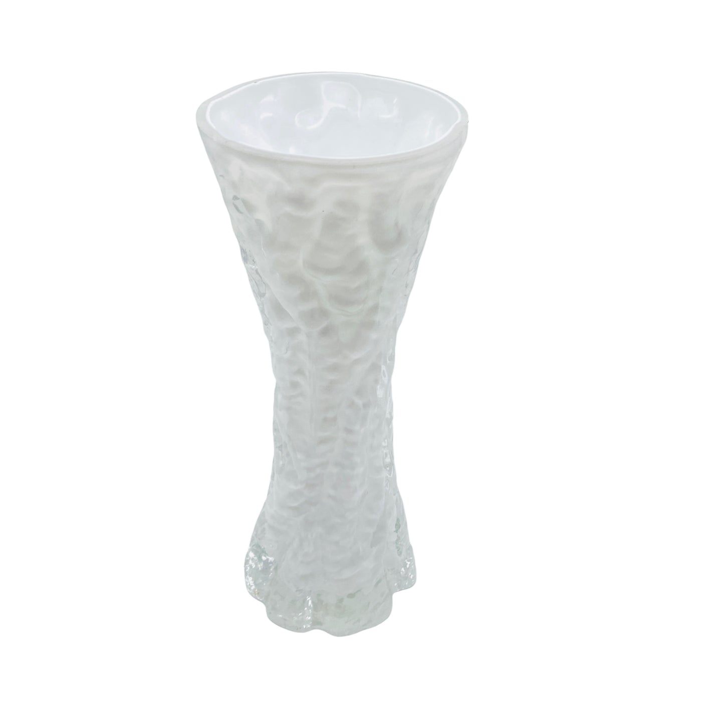 Ingrid Glas Vase Überfang weiß transparent Borken Struktur 60er 70er