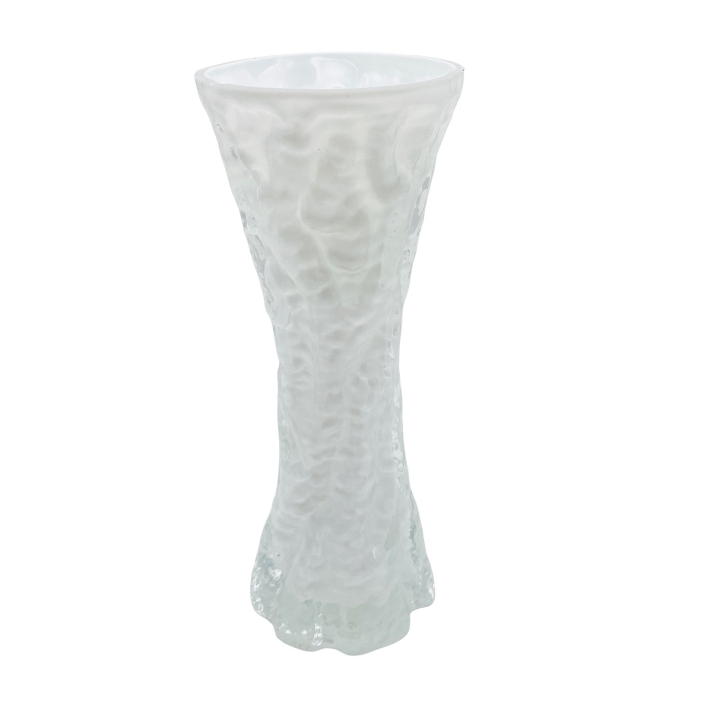 Ingrid Glas Vase Überfang weiß transparent Borken Struktur 60er 70er