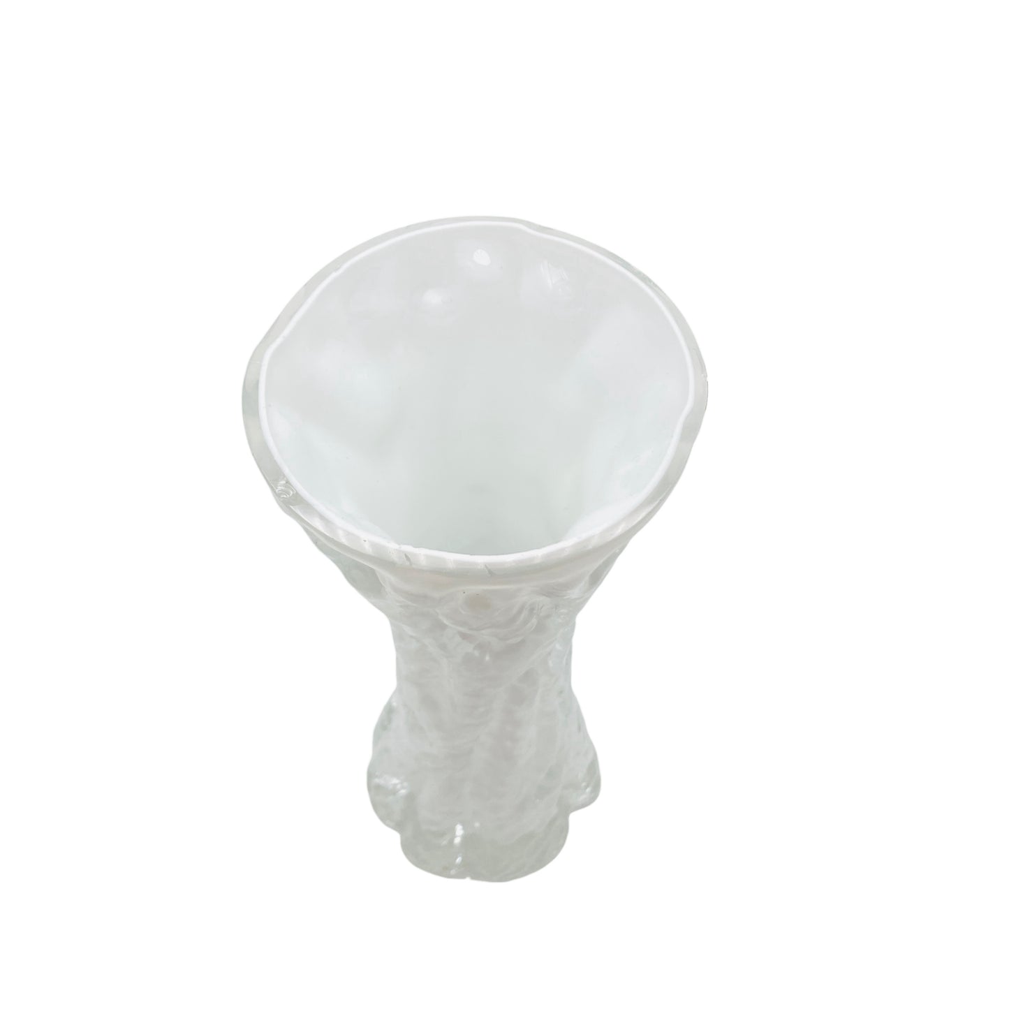 Ingrid Glas Vase Überfang weiß transparent Borken Struktur 60er 70er