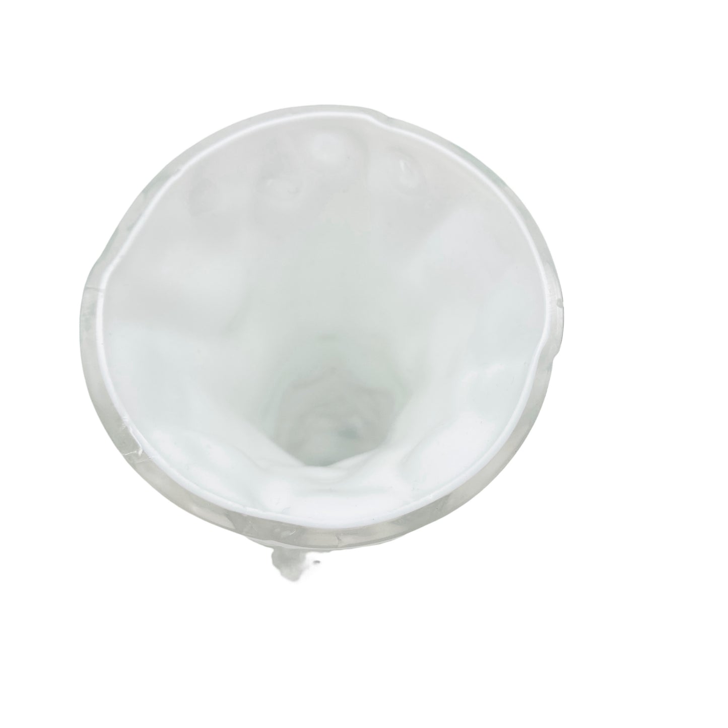 Ingrid Glas Vase Überfang weiß transparent Borken Struktur 60er 70er