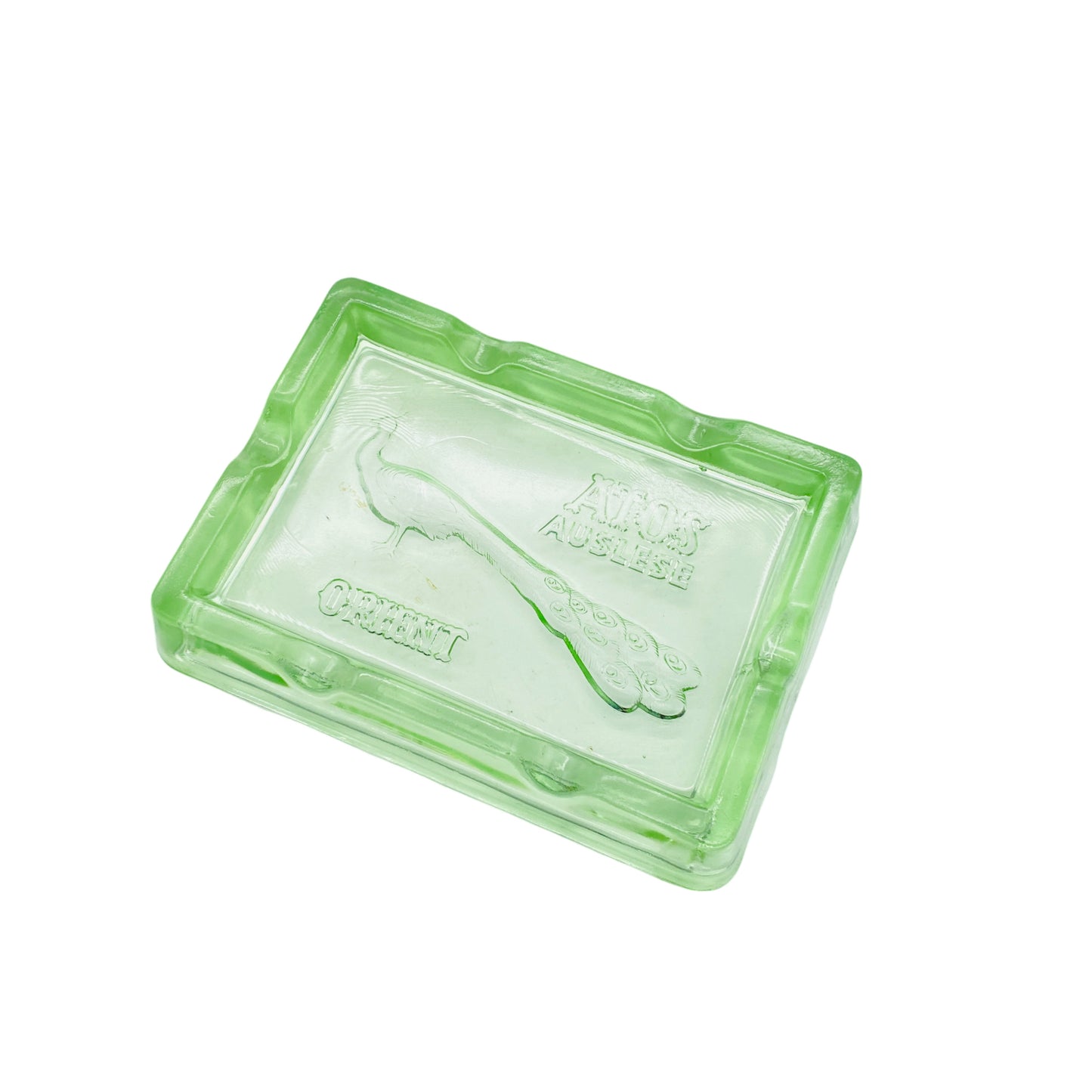 Atos Auslese Orient Aschenbecher Glas grün Ascher Pfau Pressglas