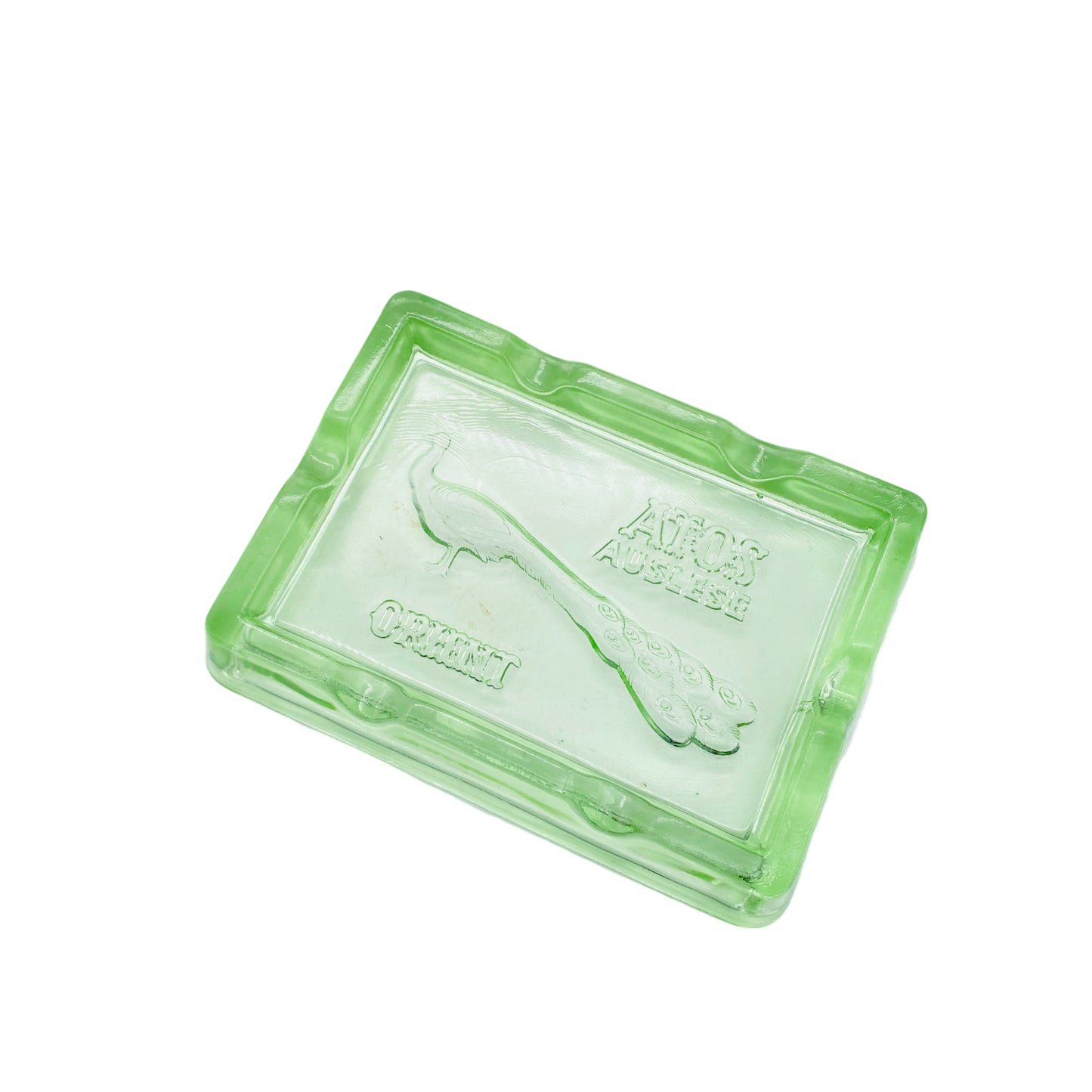 Atos Auslese Orient Aschenbecher Glas grün Ascher Pfau Pressglas