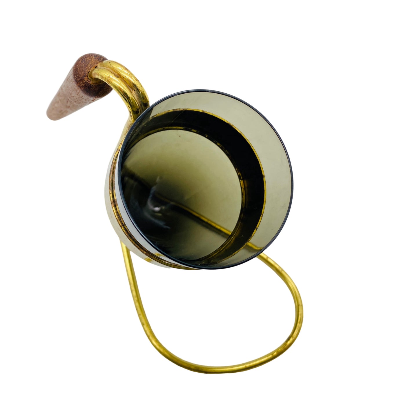 Glas im Halter Messsing Rauchglas grau 50er 60er Mid Century Modern