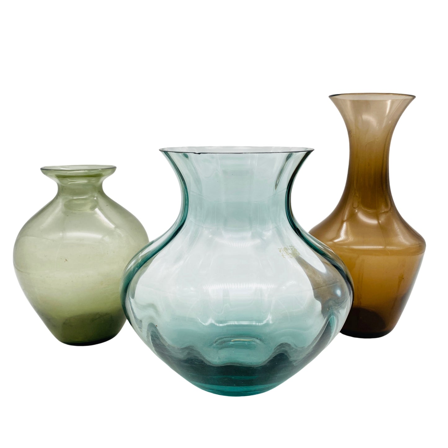 Vasen Sammlung Rauchglas braun blau 50er 60er Mid Century Glas Dekoration