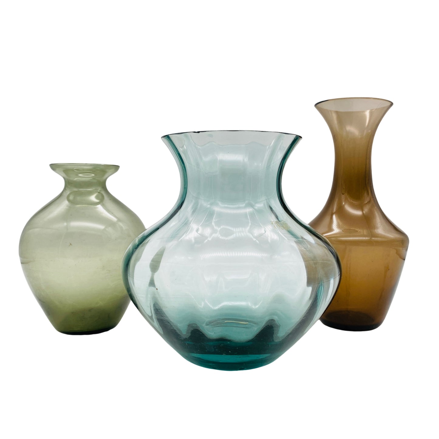 Vasen Sammlung Rauchglas braun blau 50er 60er Mid Century Glas Dekoration