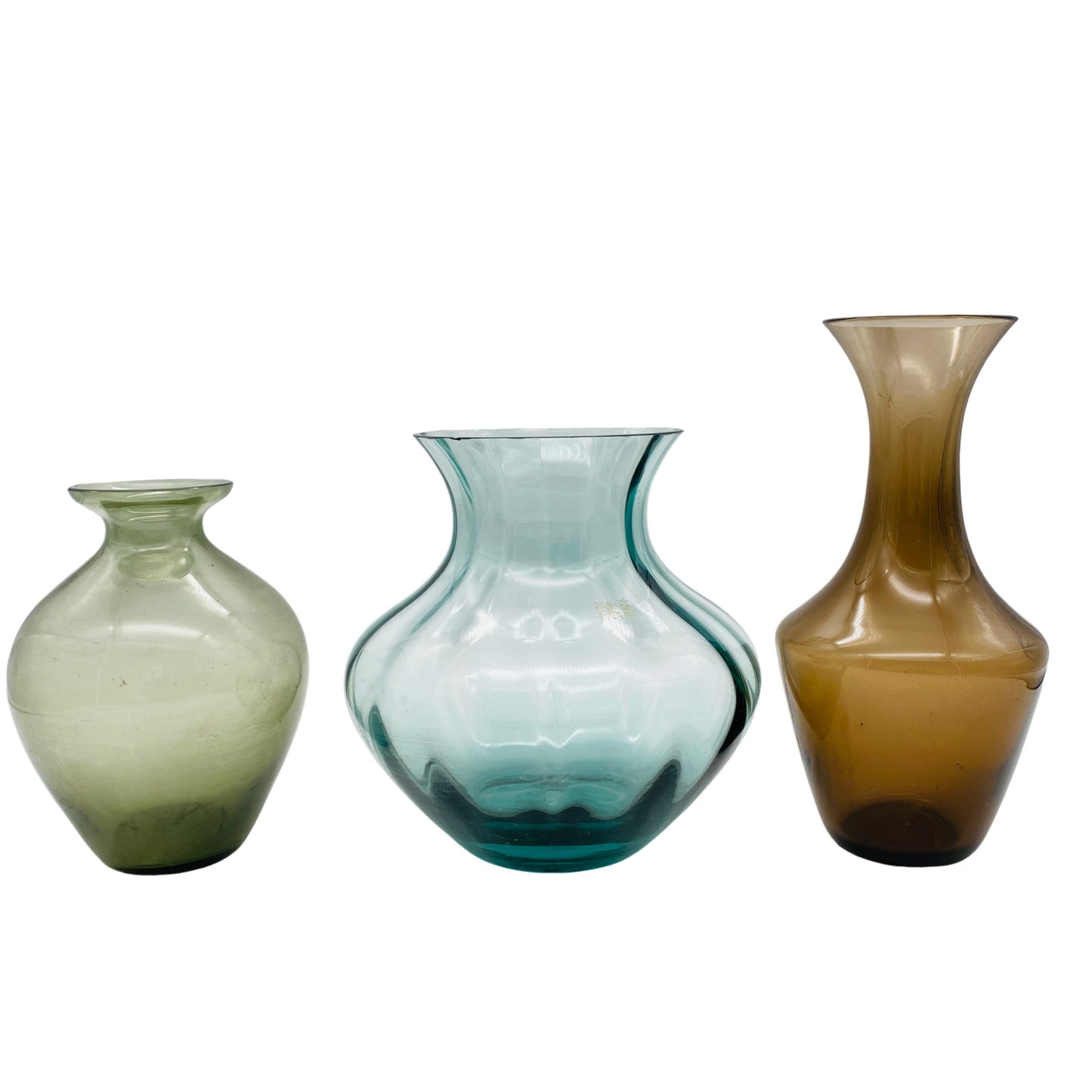 Vasen Sammlung Rauchglas braun blau 50er 60er Mid Century Glas Dekoration