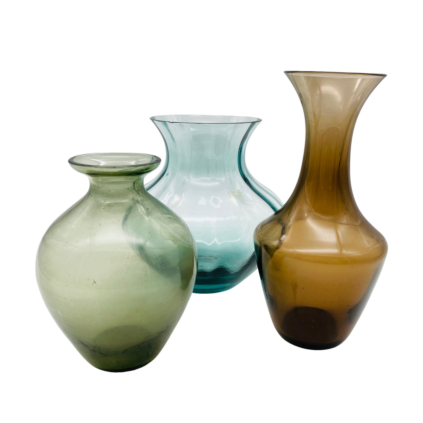 Vasen Sammlung Rauchglas braun blau 50er 60er Mid Century Glas Dekoration
