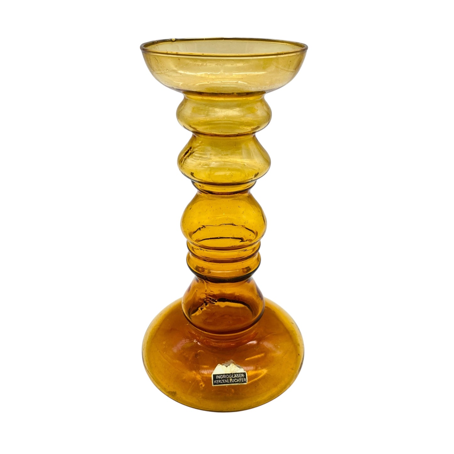 INGRID Glas Kerzenleuchter Vase Bernstein gelb 60er 70er Jahre Vintage Deko