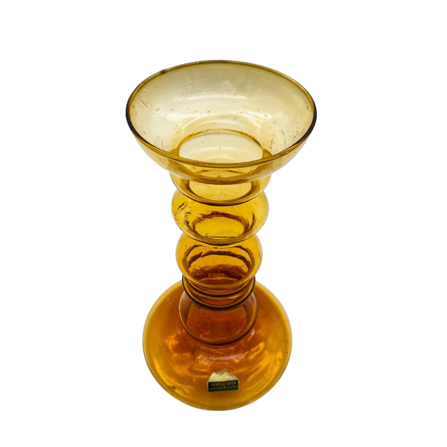 INGRID Glas Kerzenleuchter Vase Bernstein gelb 60er 70er Jahre Vintage Deko