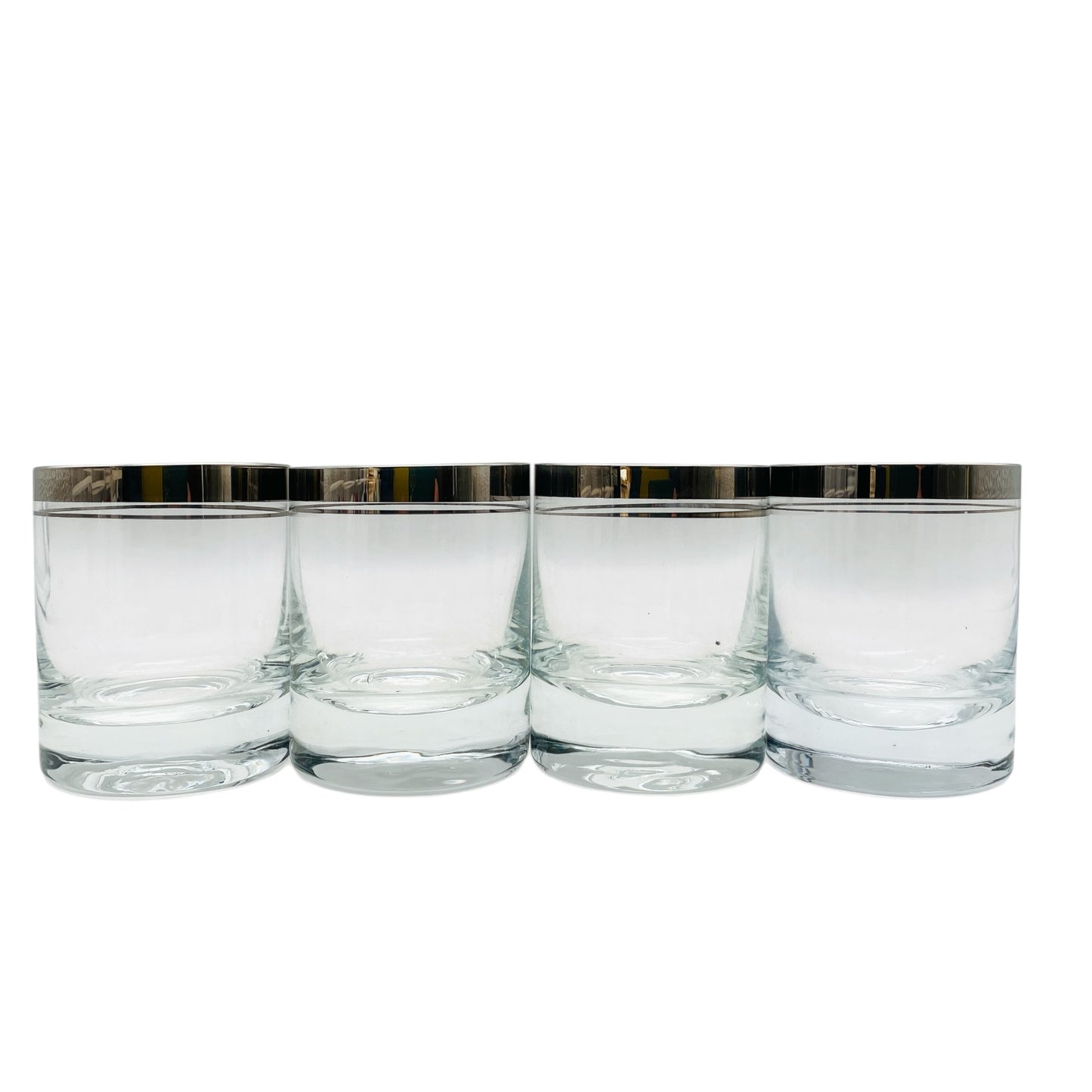 INGRID doppelter Platin Rand Silberrand 4er Set Trinkgläser Whiskygläser 70er Vintage Gläser