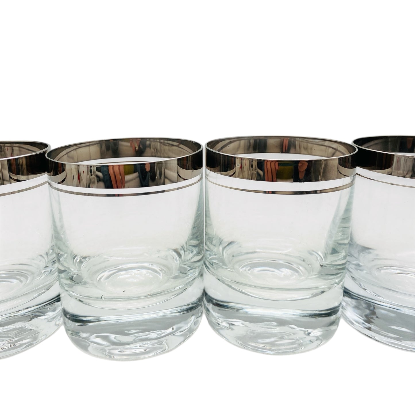 INGRID doppelter Platin Rand Silberrand 4er Set Trinkgläser Whiskygläser 70er Vintage Gläser