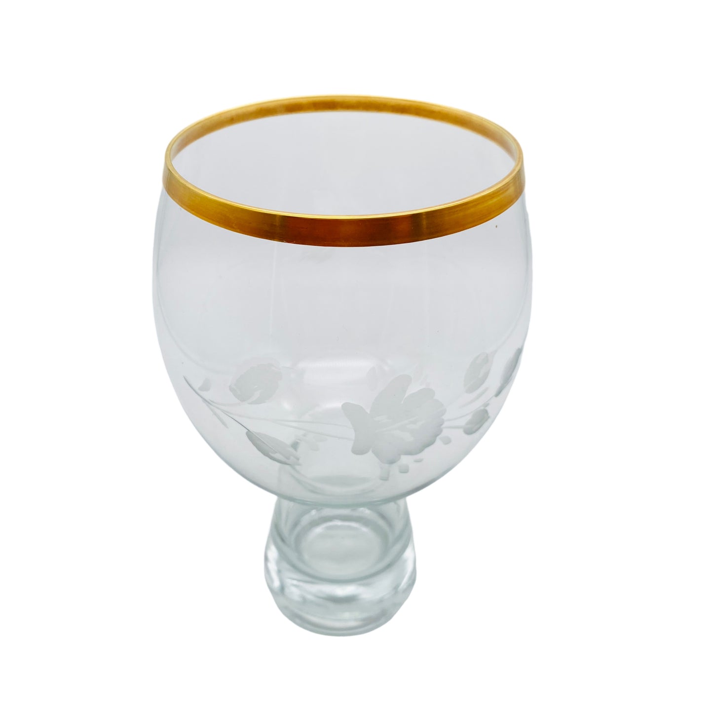 Ingrid Glas Rosenpokal Vase Goldrand beschliffen 70er Vintage