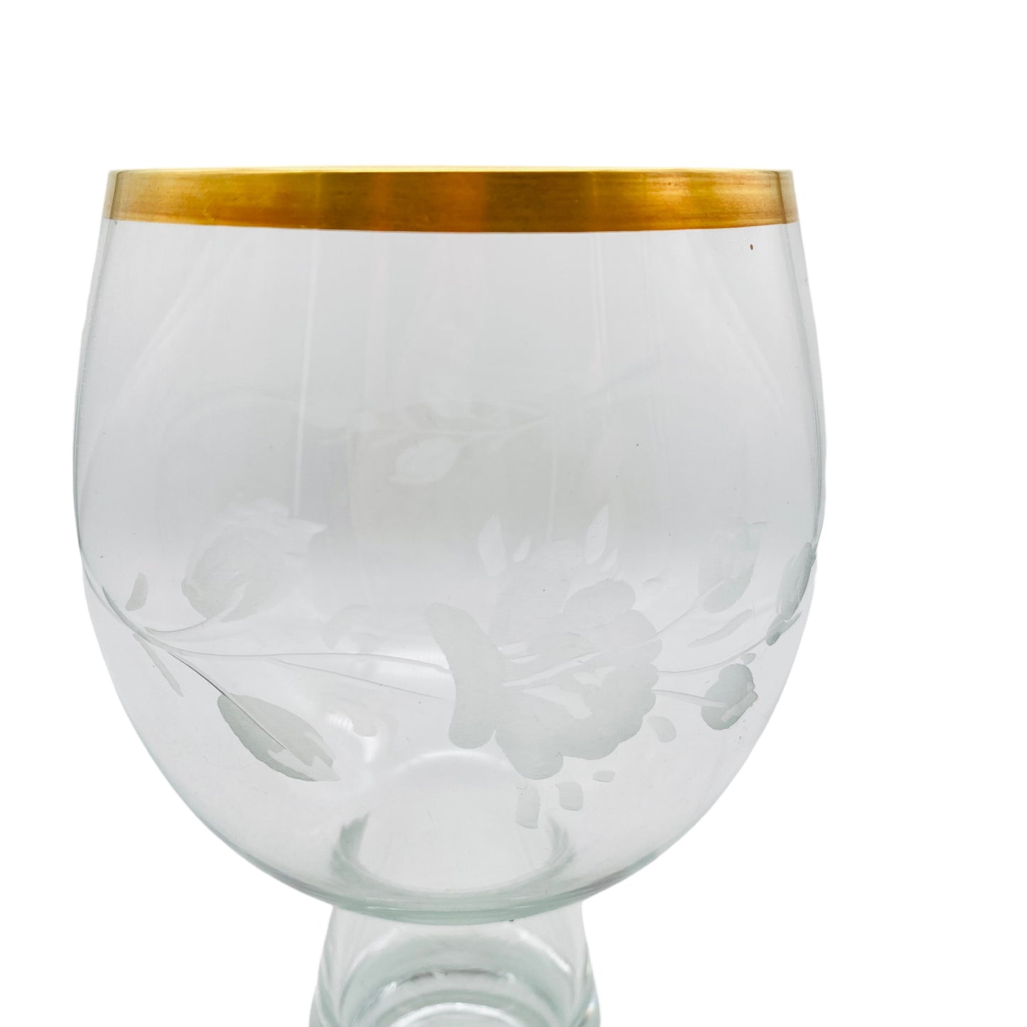 Ingrid Glas Rosenpokal Vase Goldrand beschliffen 70er Vintage