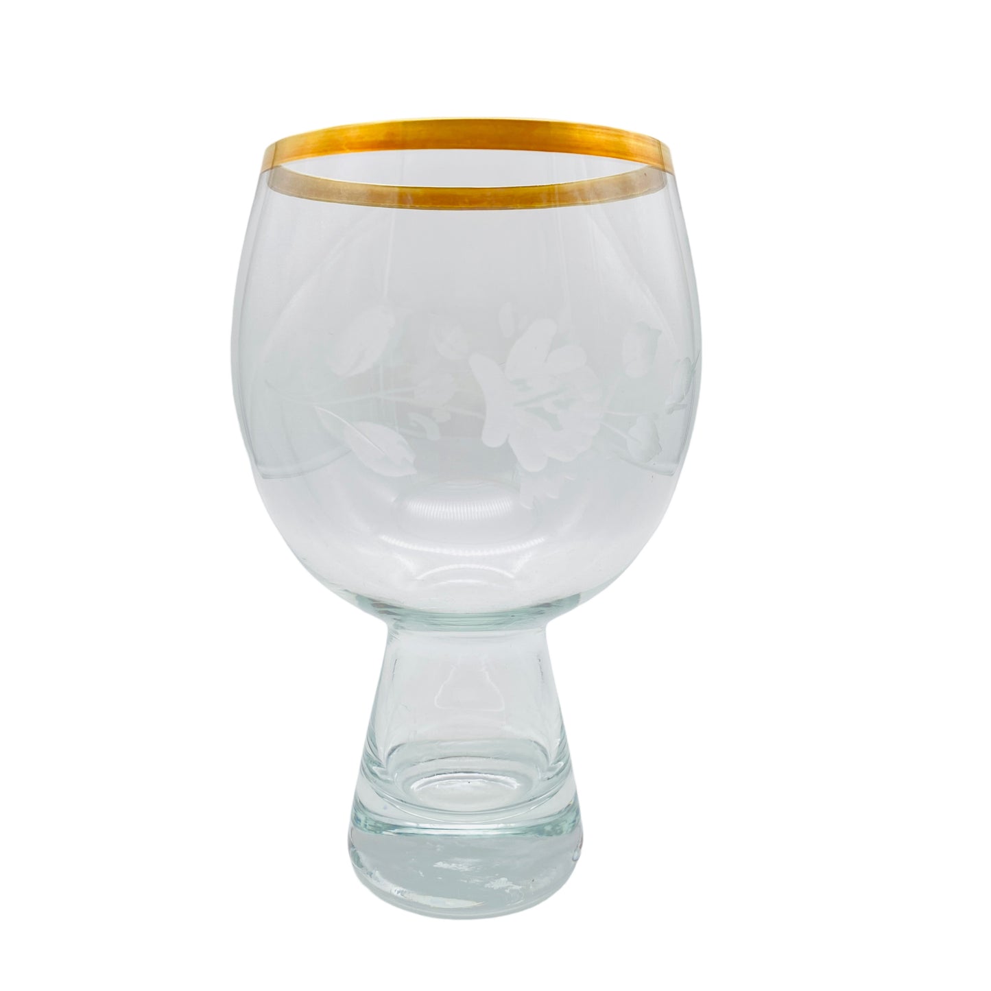 Ingrid Glas Rosenpokal Vase Goldrand beschliffen 70er Vintage