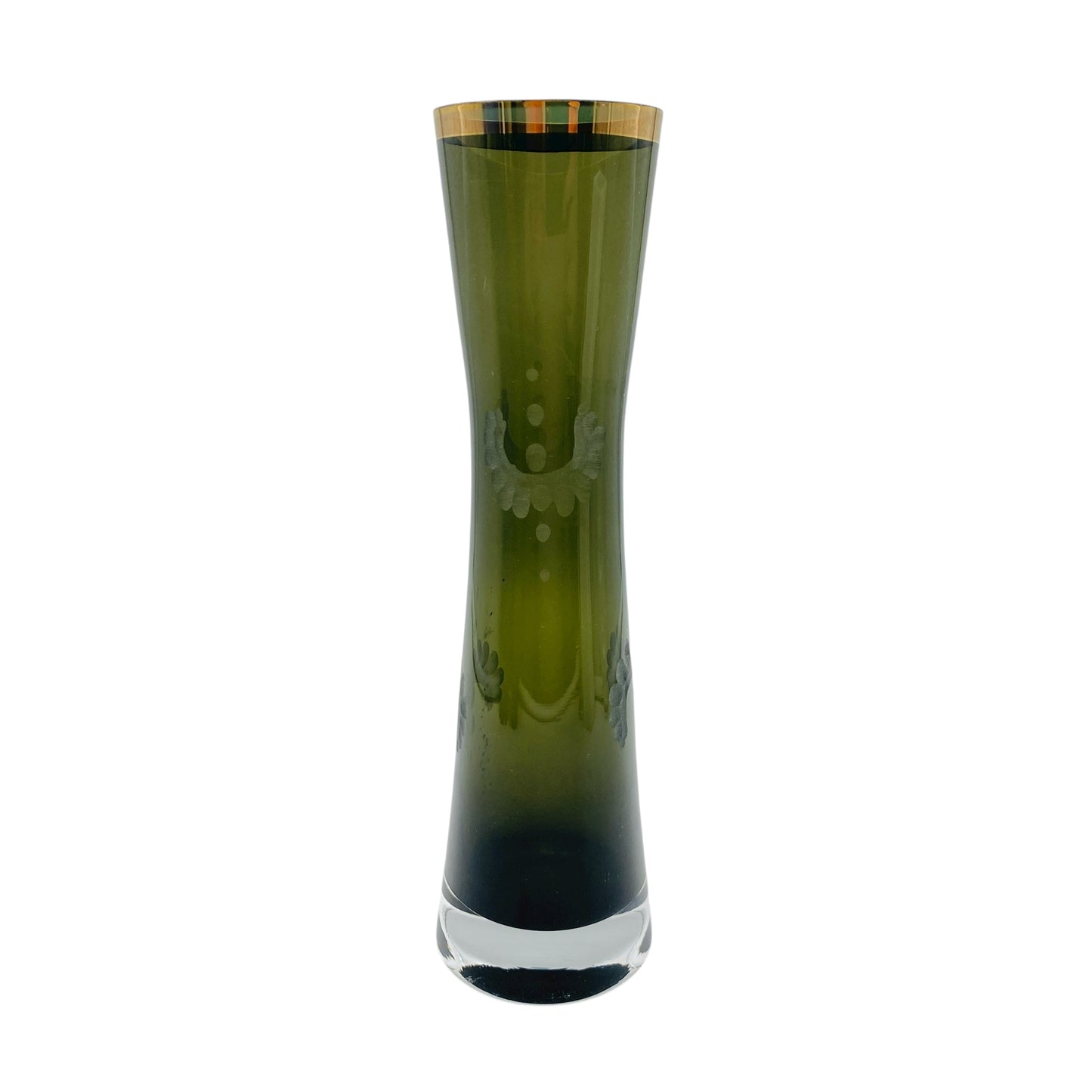 Ingrid Vase Glas Rauchglas grau Platinrand beschliffen Blüten 60er 70er Jahre Dekoration