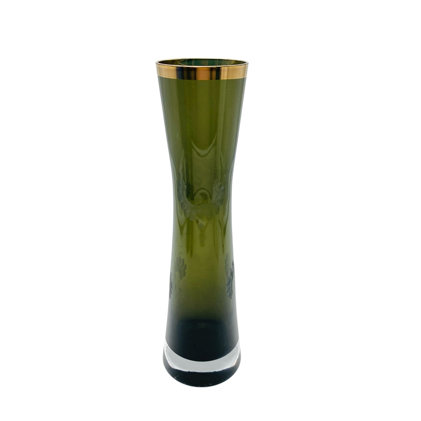 Ingrid Vase Glas Rauchglas grau Platinrand beschliffen Blüten 60er 70er Jahre Dekoration