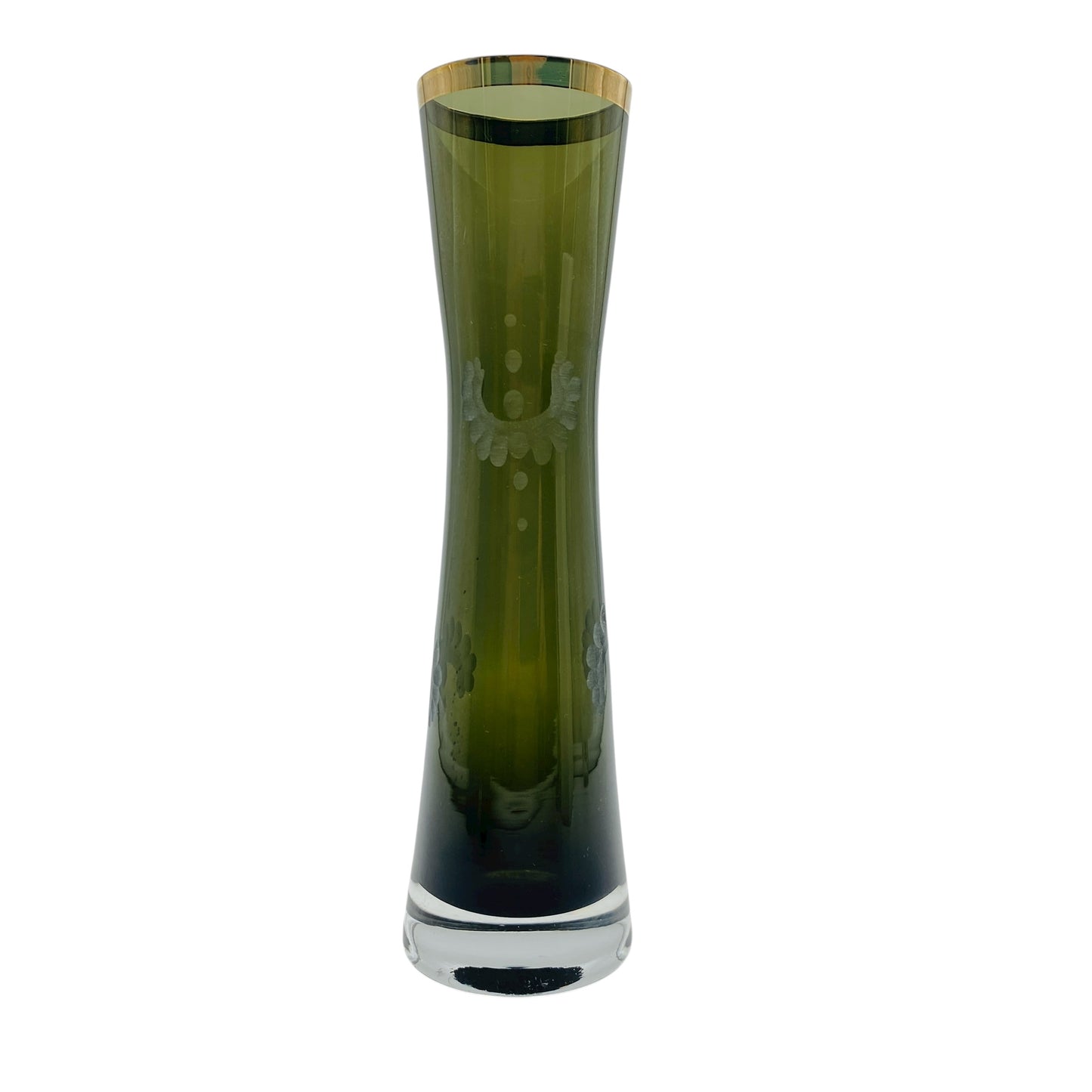 Ingrid Vase Glas Rauchglas grau Platinrand beschliffen Blüten 60er 70er Jahre Dekoration
