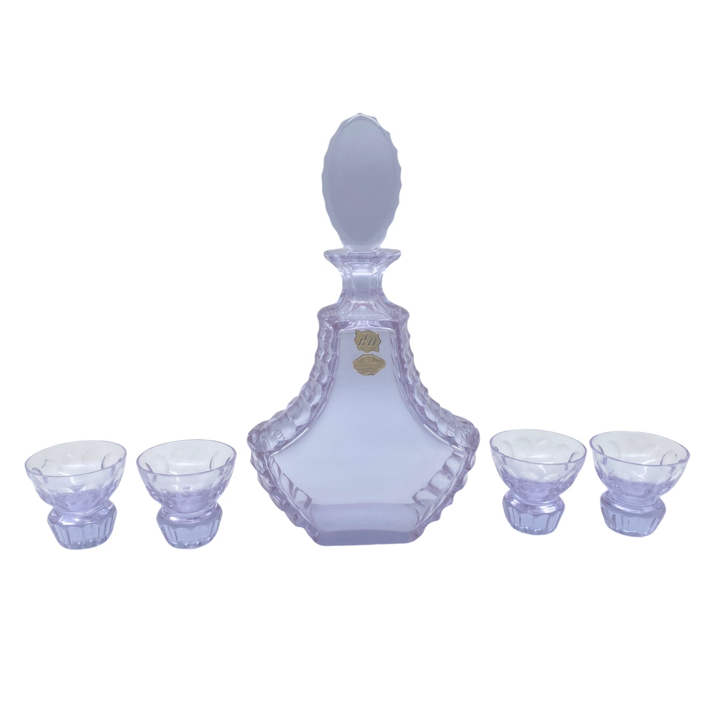 KH Glas Karaffe mit Schnapsgläsern Alexandritglas lila 70er Vintage Gläser