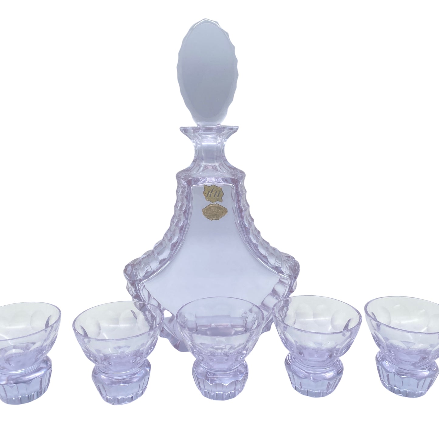 KH Glas Karaffe mit Schnapsgläsern Alexandritglas lila 70er Vintage Gläser