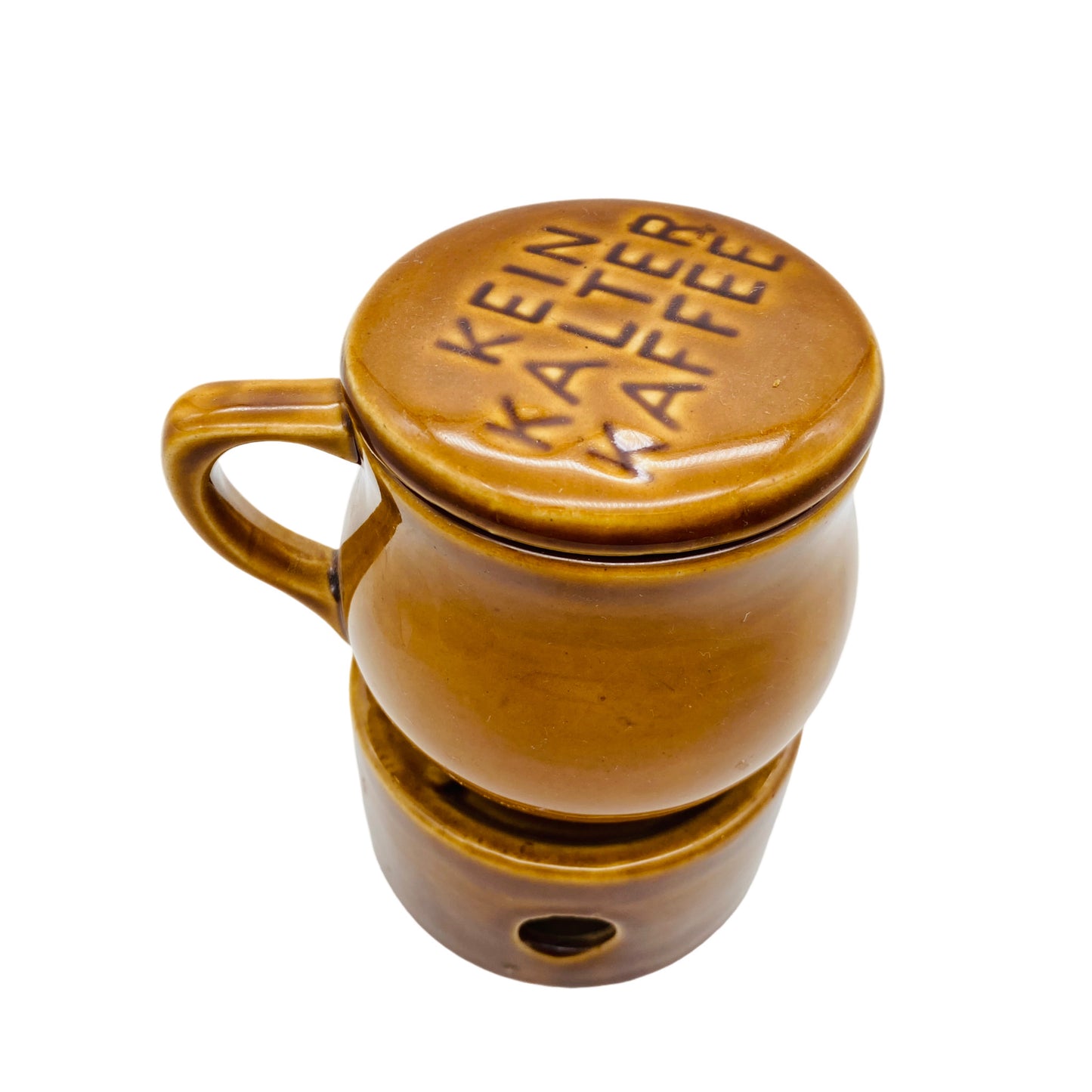 Kaffeetasse Keramik mit Stövchen braun Vintage Mid Century 60er 70er