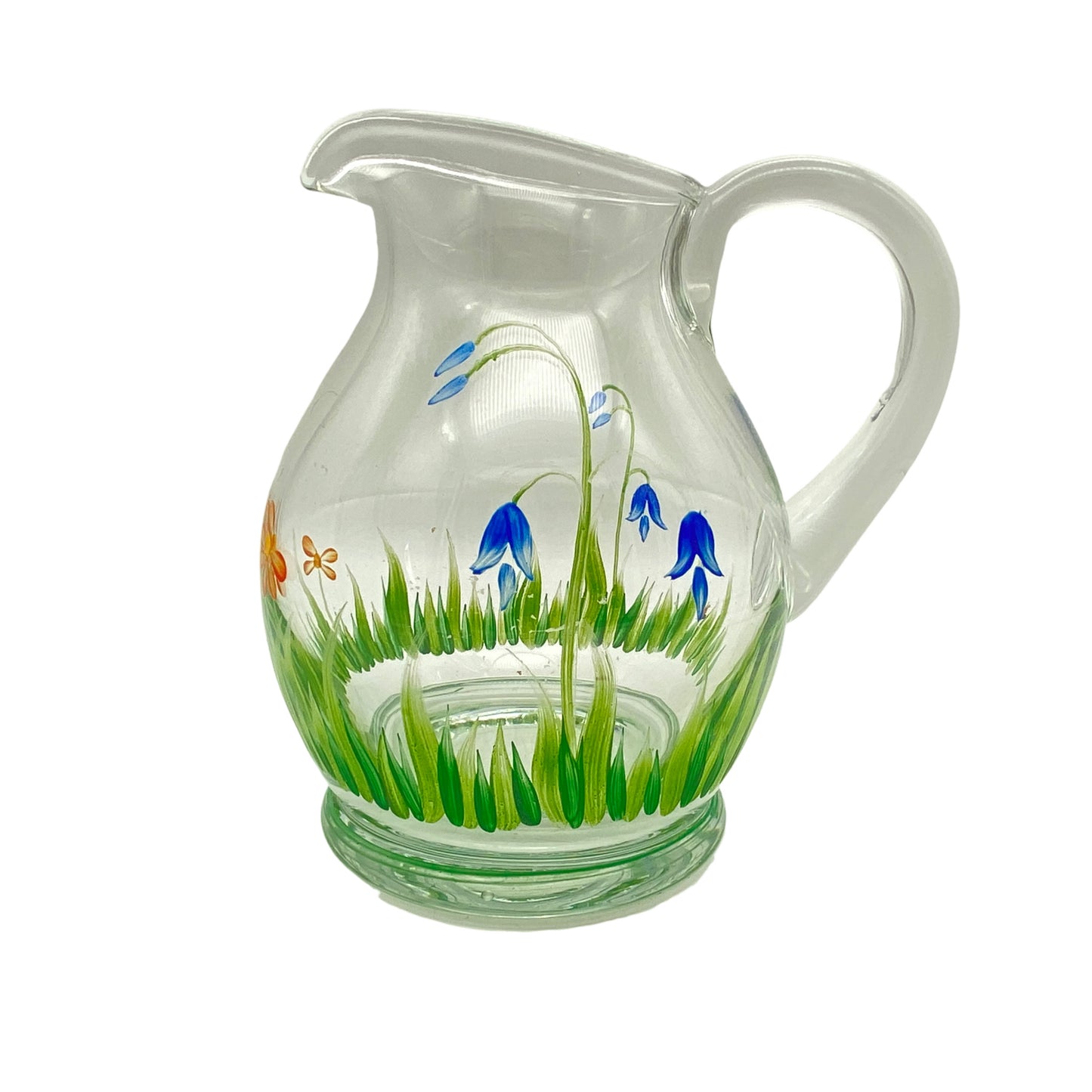 Karaffe Glas bemalt Blumen Blüten 70er 80er Jahre Vintage Kanne