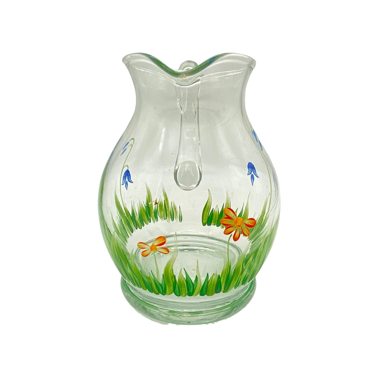 Karaffe Glas bemalt Blumen Blüten 70er 80er Jahre Vintage Kanne