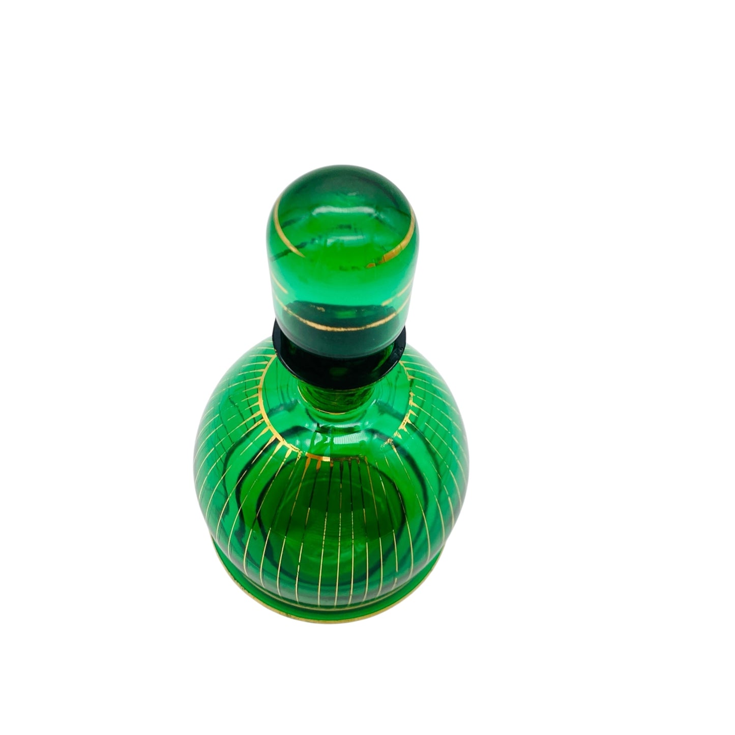 Karaffe grün aus Glas mit Gold Dekor bemalt 60er 70er Jahre Flasche Schnaps