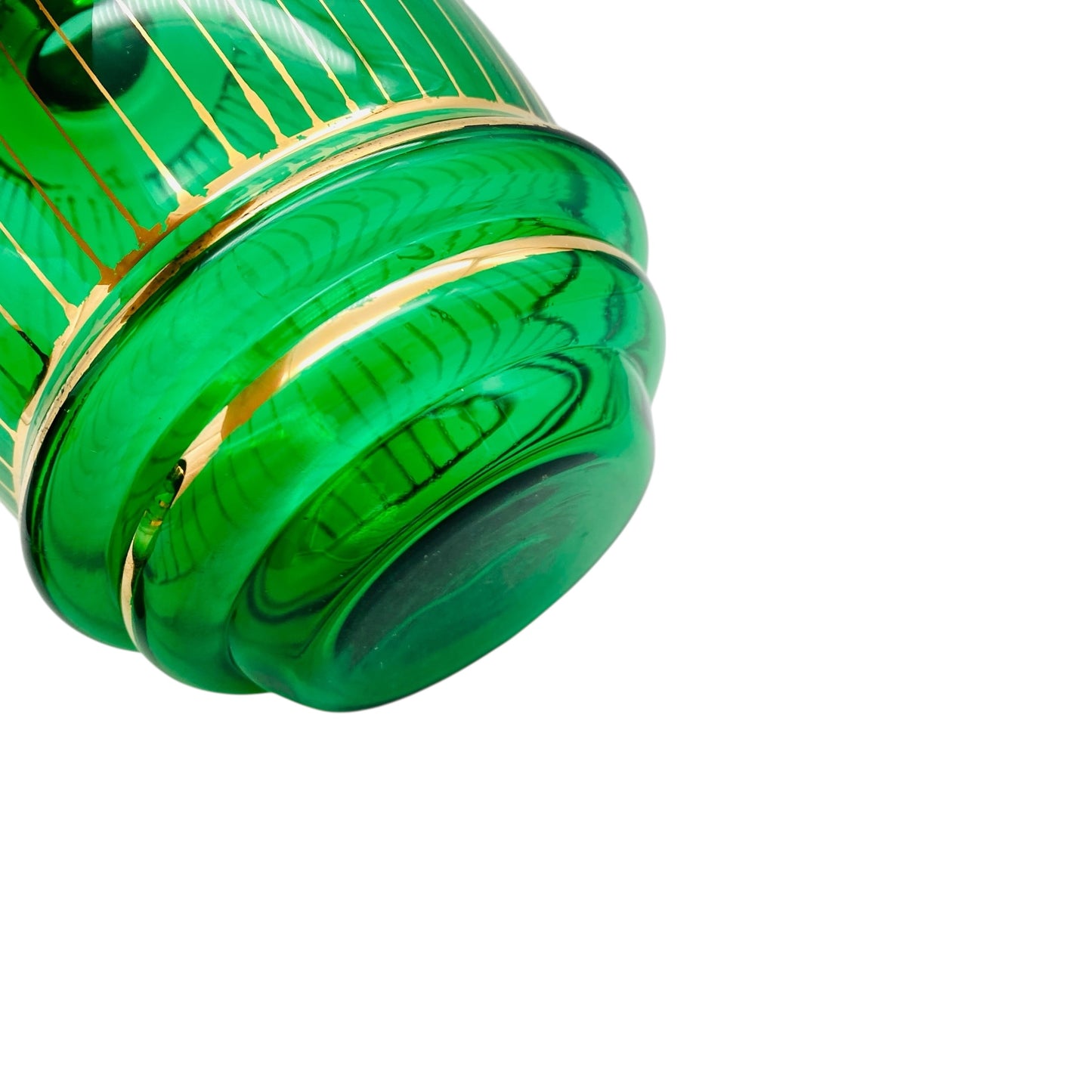 Karaffe grün aus Glas mit Gold Dekor bemalt 60er 70er Jahre Flasche Schnaps