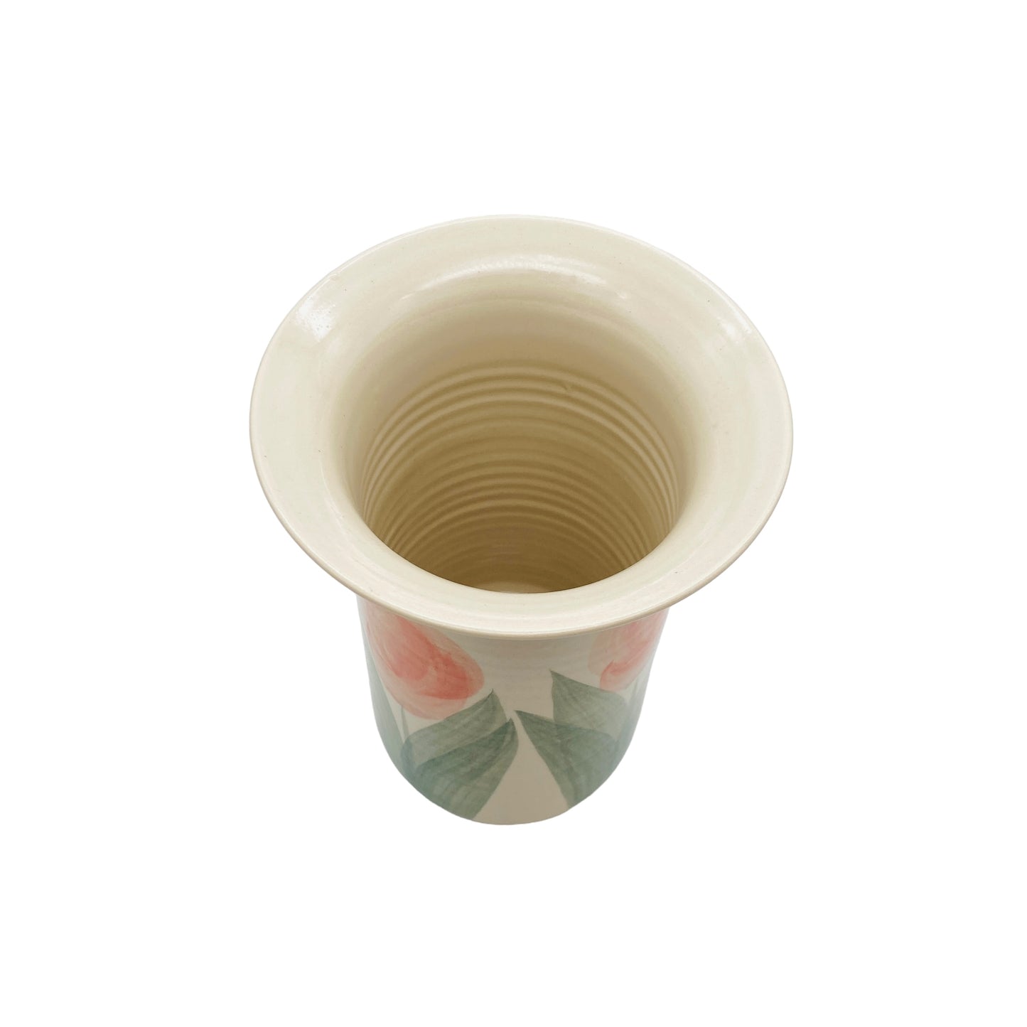 Keramikvase bemalt mit Tuplen grün rot Vintage 80er Jahre signiert