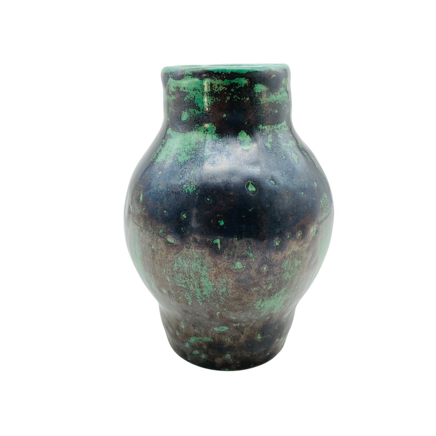 Keramikvase grau grün handgefertigt sign. KK Vase Keramik 50er 60er Jahre