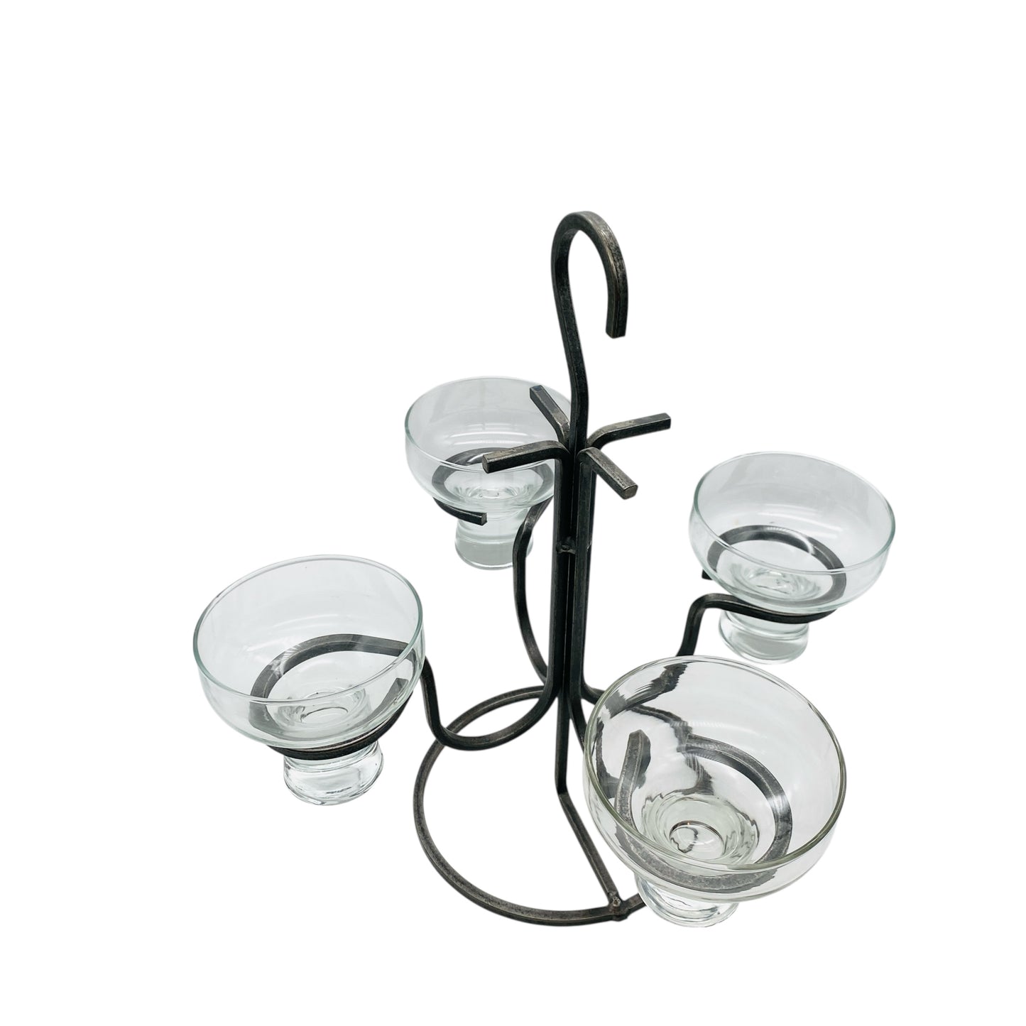 Kerzenständer Glas Eisen Iron 60er 70er Vintage mit 4 Glaseinsätzen transparent Kronleuchter