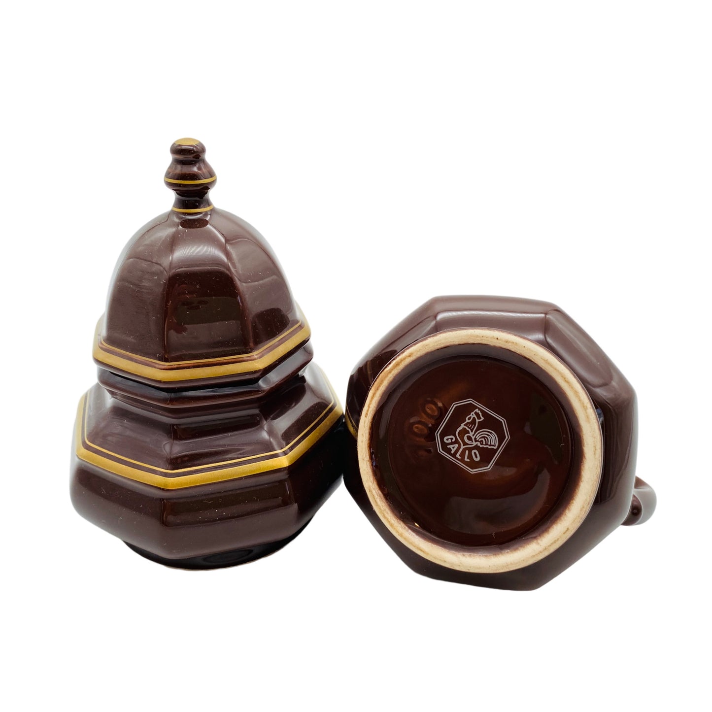 Kopie von GALLO Leonardo Goldtopas Steingut Keramik Milchkanne Zuckerdose braun Goldrand