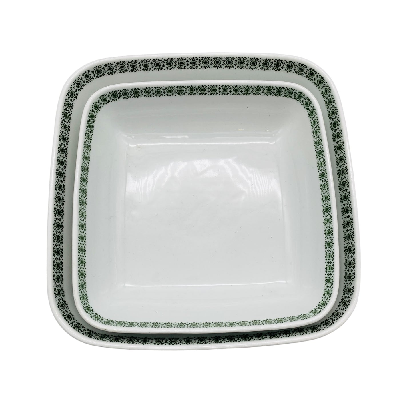 Lilien Porzellan Schalen Set weiß grüne Bordüre 60er 70er Jahre Nr. 18/18 u 22/22