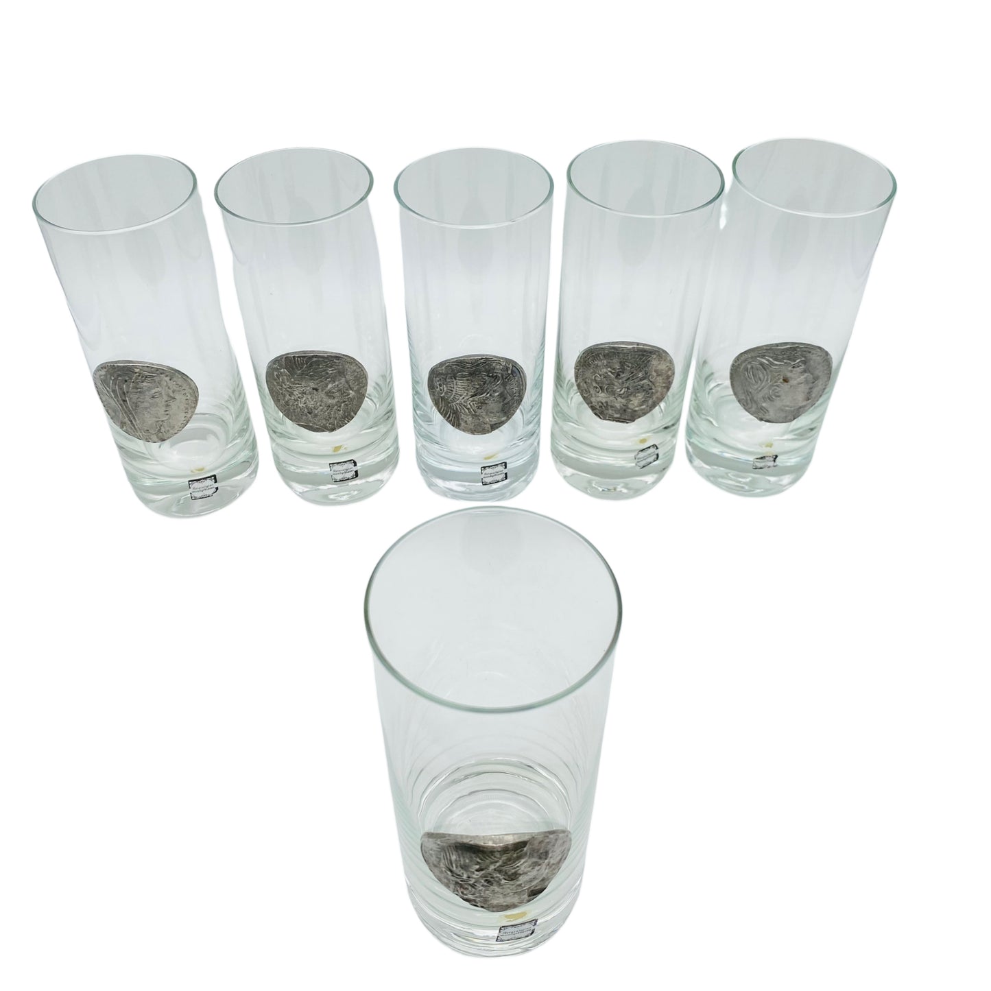 Longdrinkgläser 6er Set mit Zinn Münze römische Kaiser Vintage Gläser